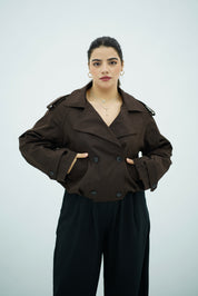 Trench Style Cropped Marron chocolat