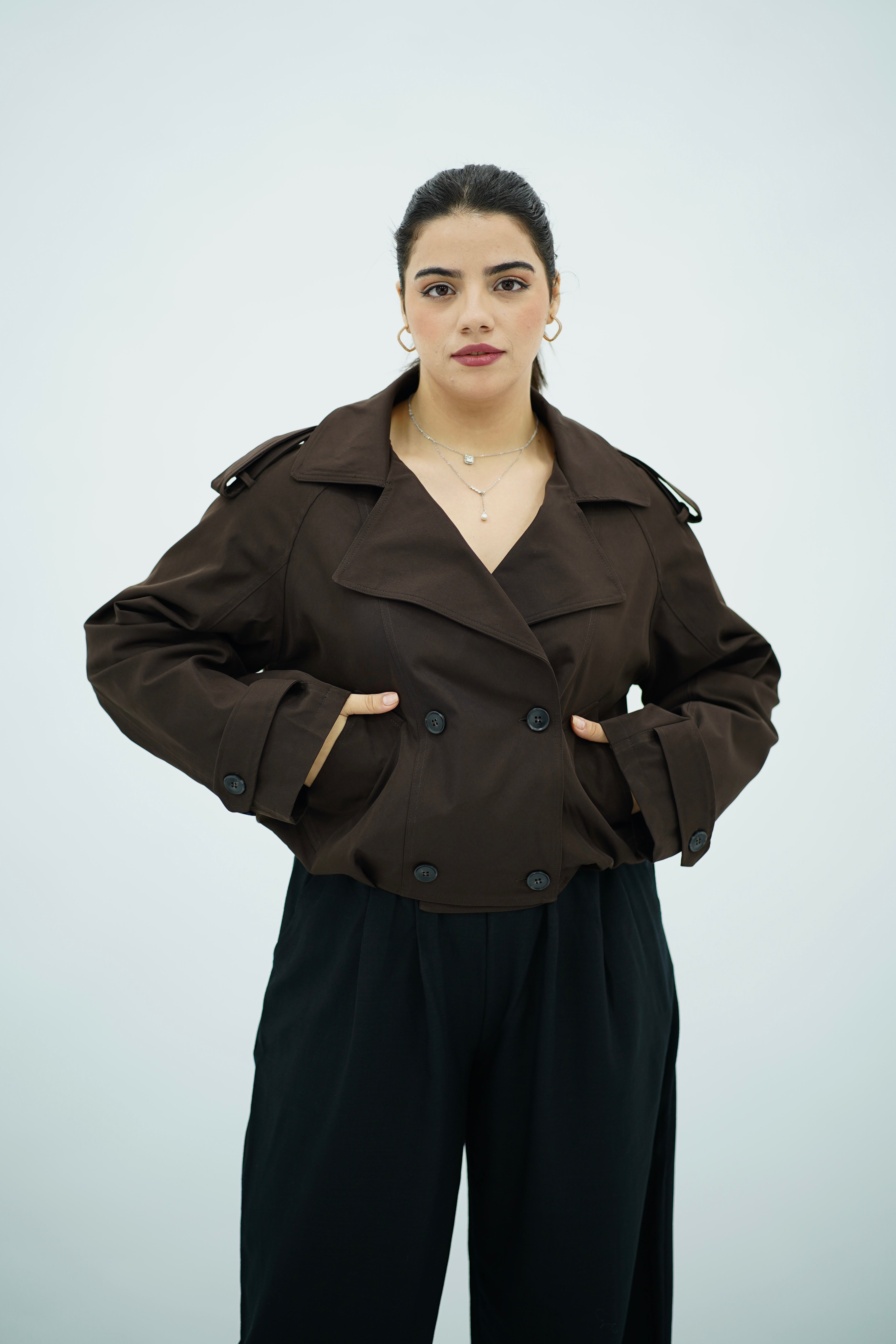Trench Style Cropped Marron chocolat