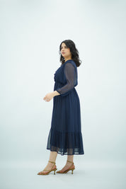 Robe à pois Fluide Bleue Nuit