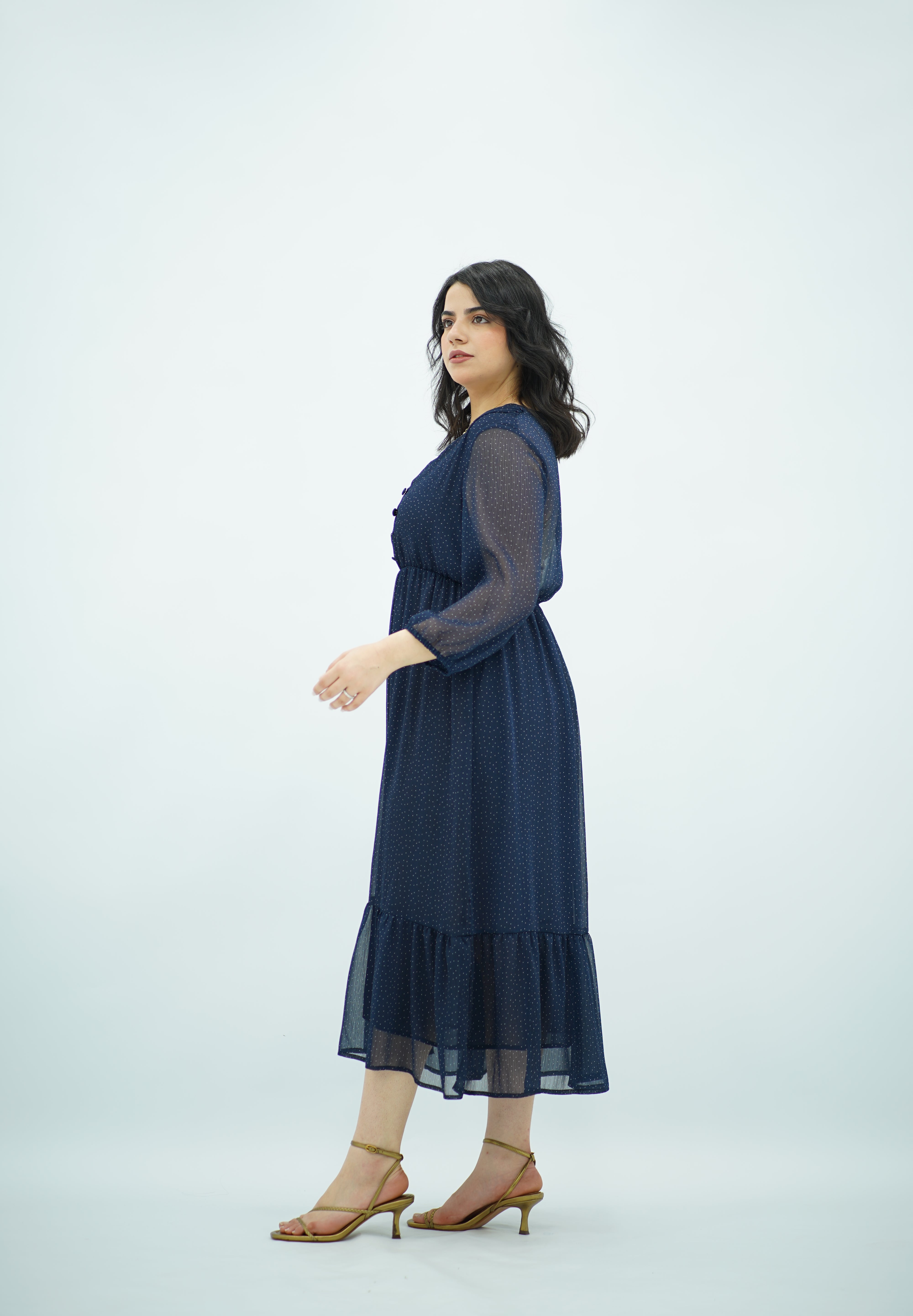 Robe à pois Fluide Bleue Nuit