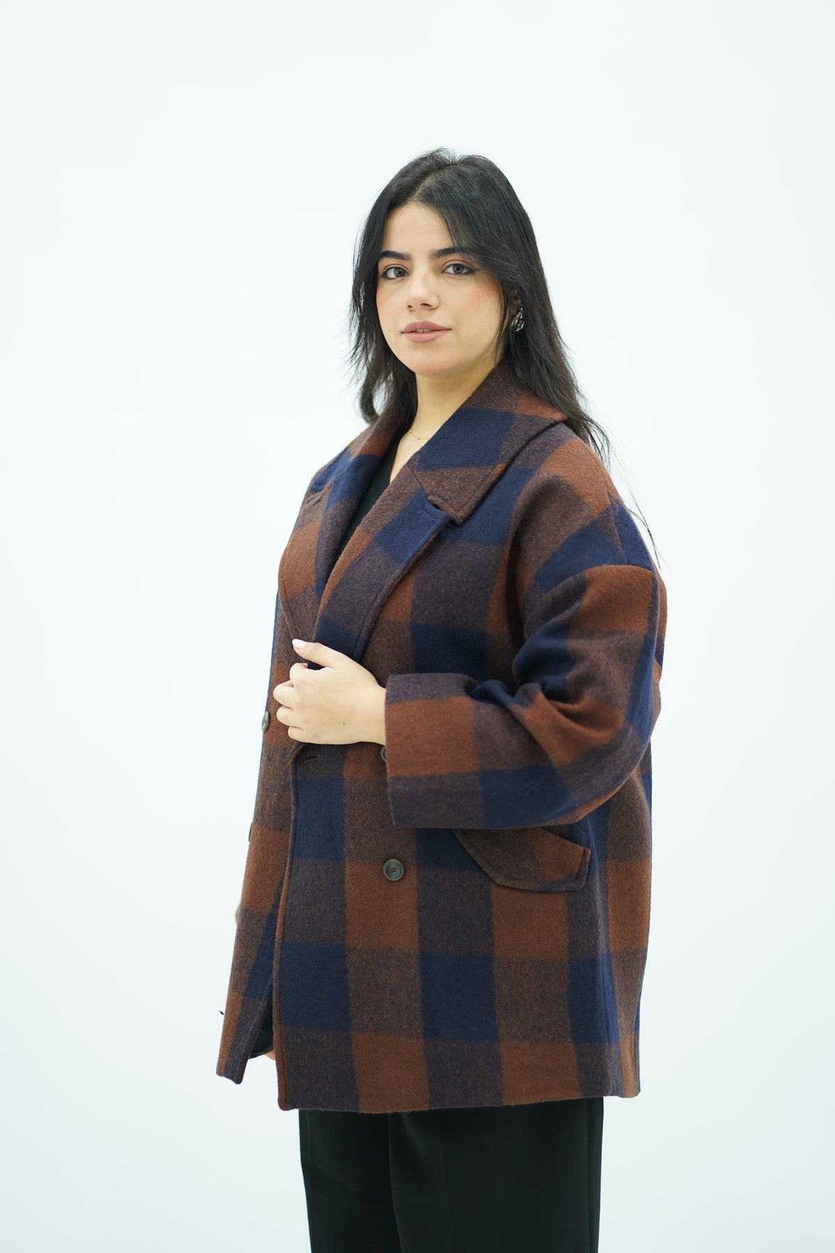 Manteau Mi-Long Oversize à Carreaux