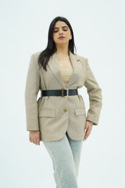 Blazer Beige Texturé Ceinturée