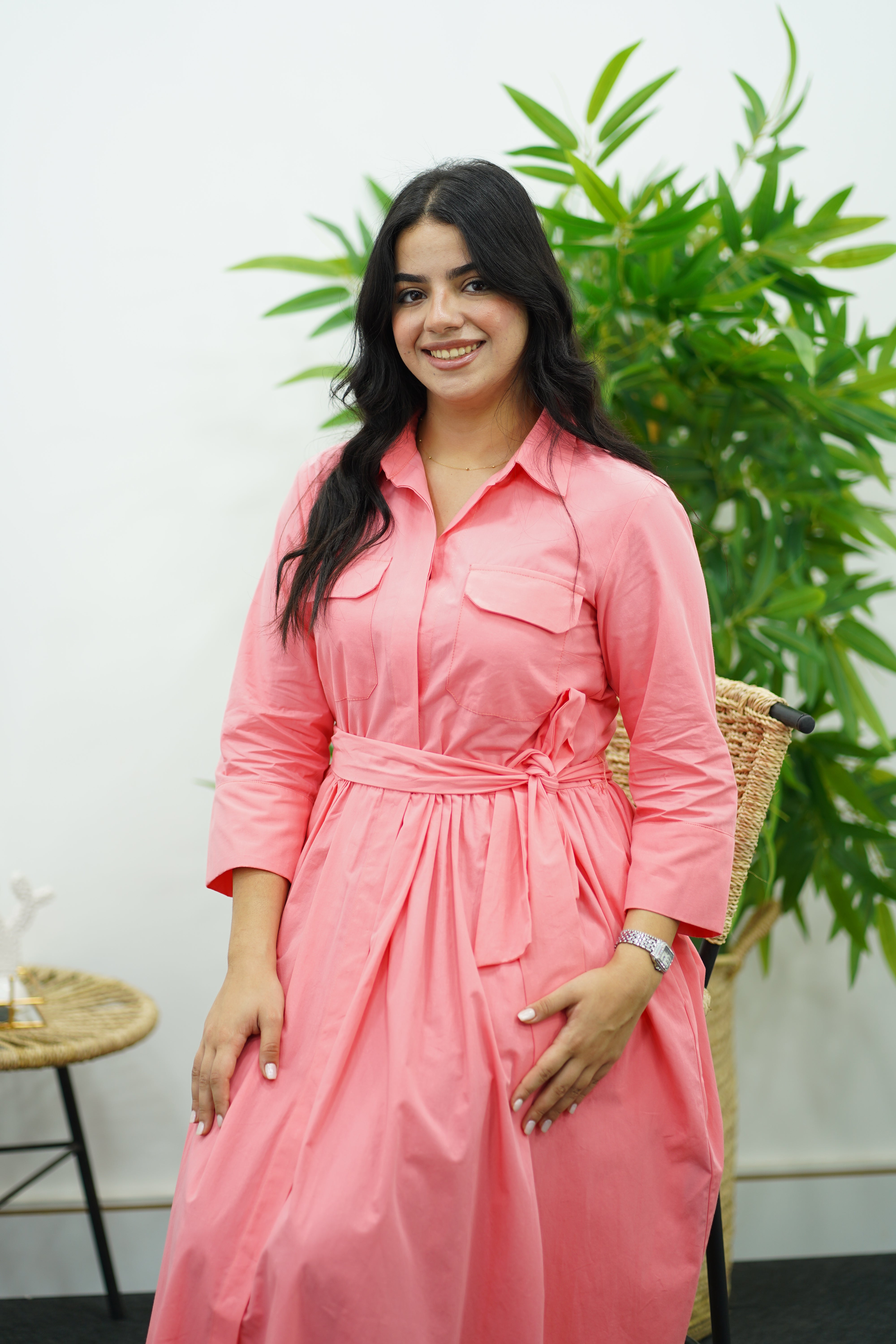 Robe ceinturée – Rose poudré élégant