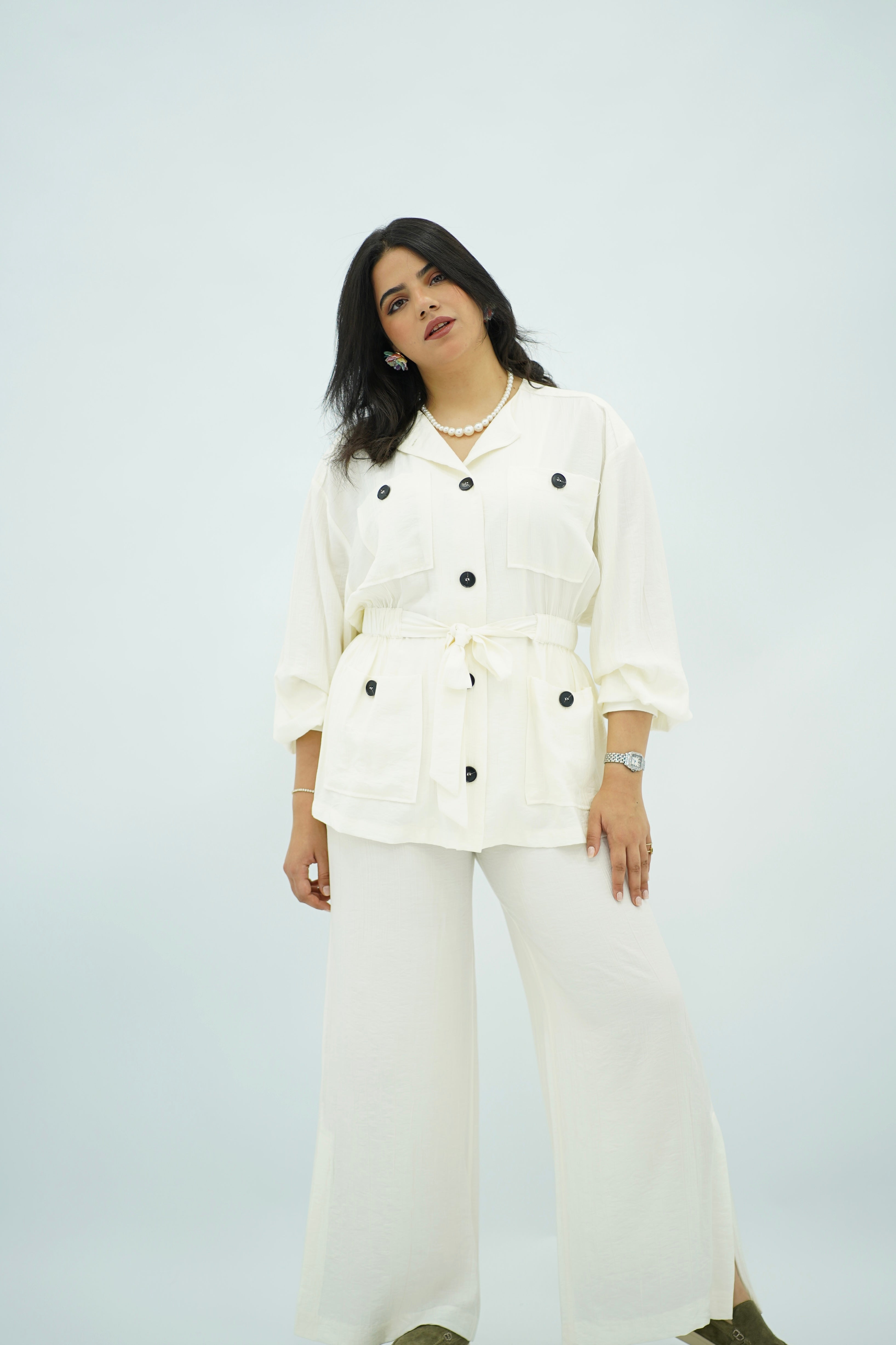 Ensemble blanc en crêpe plissé