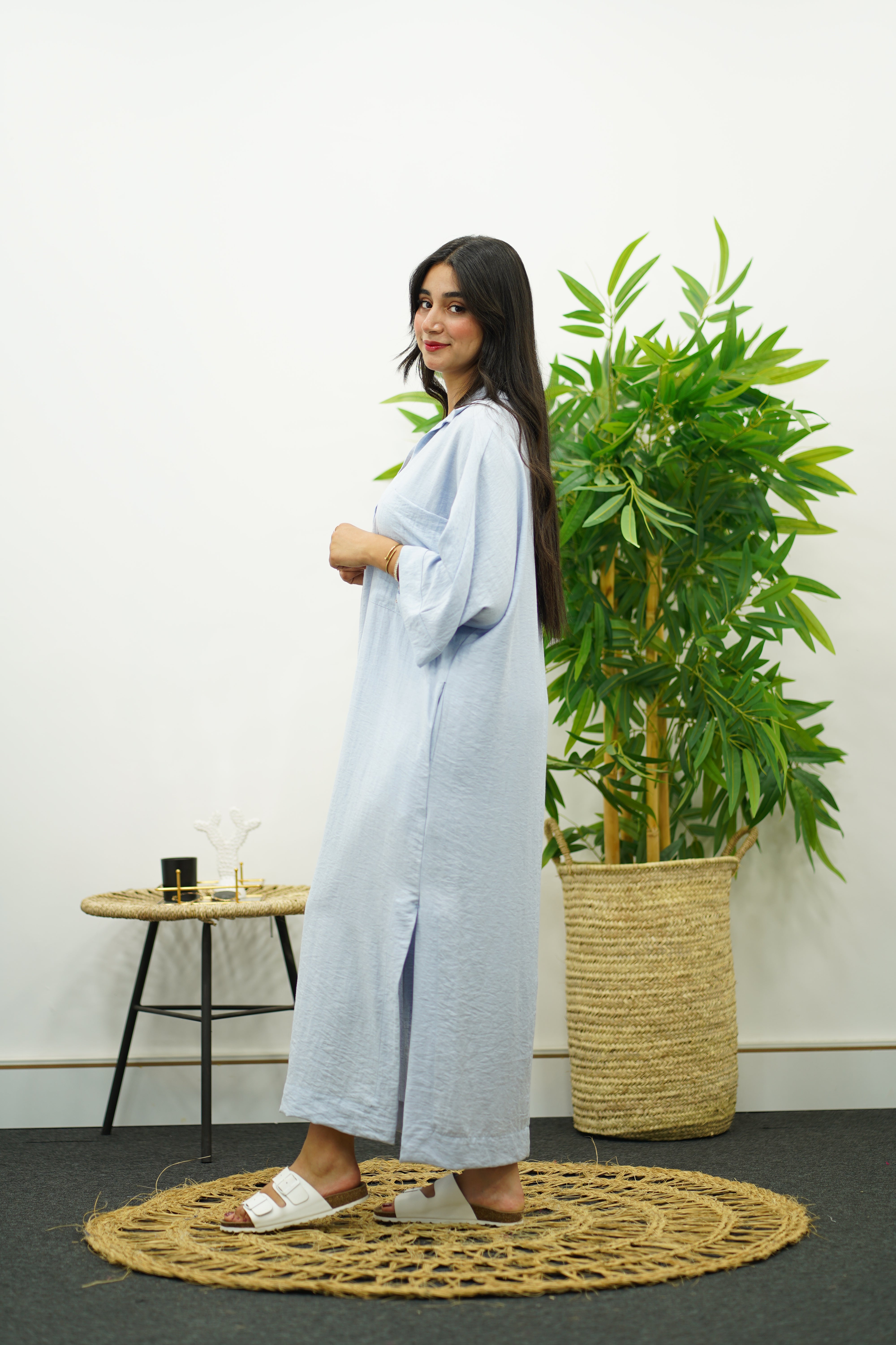 Robe Gandoura En crêpe- Bleu ciel