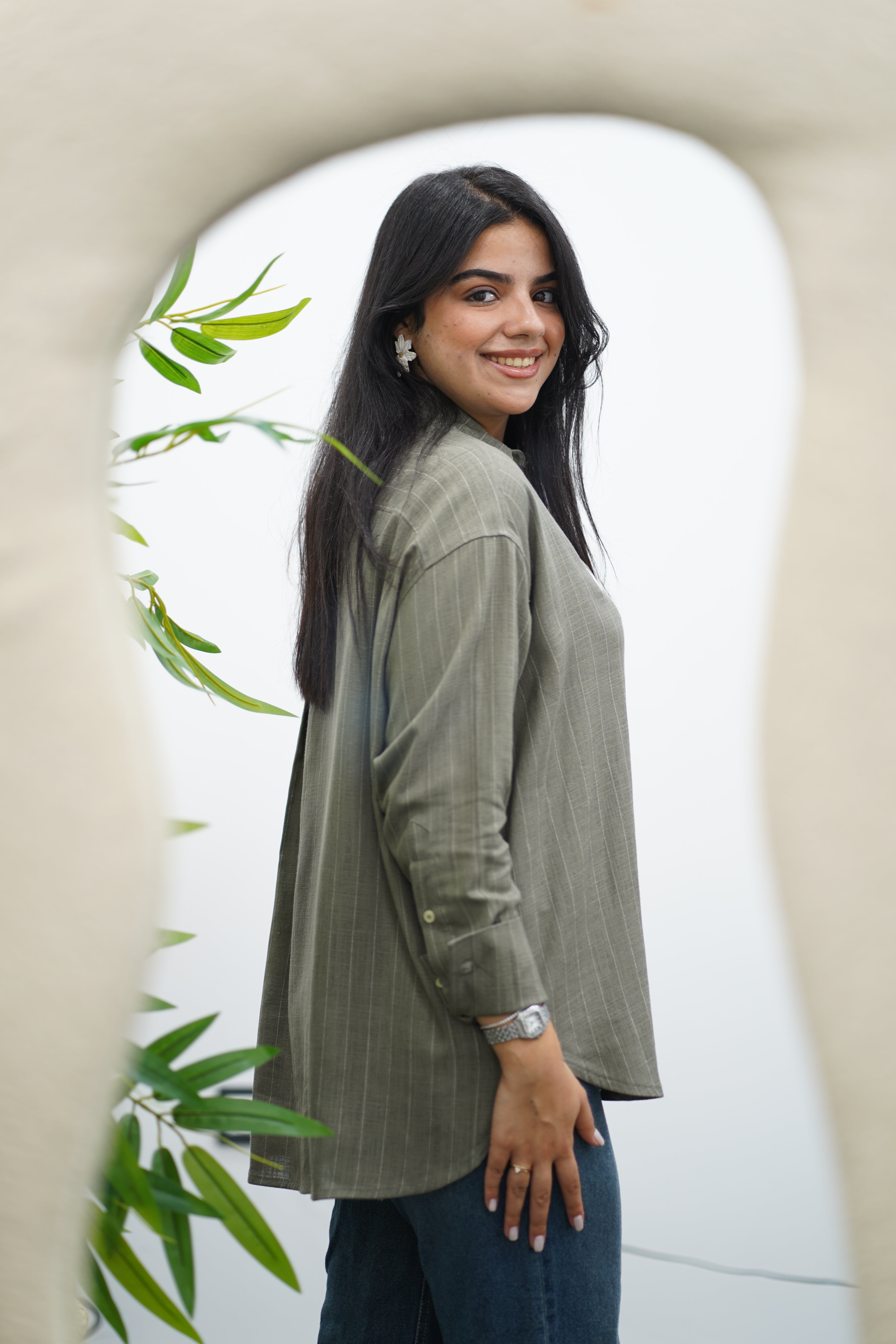 Chemise Rayé En lin - Kaki