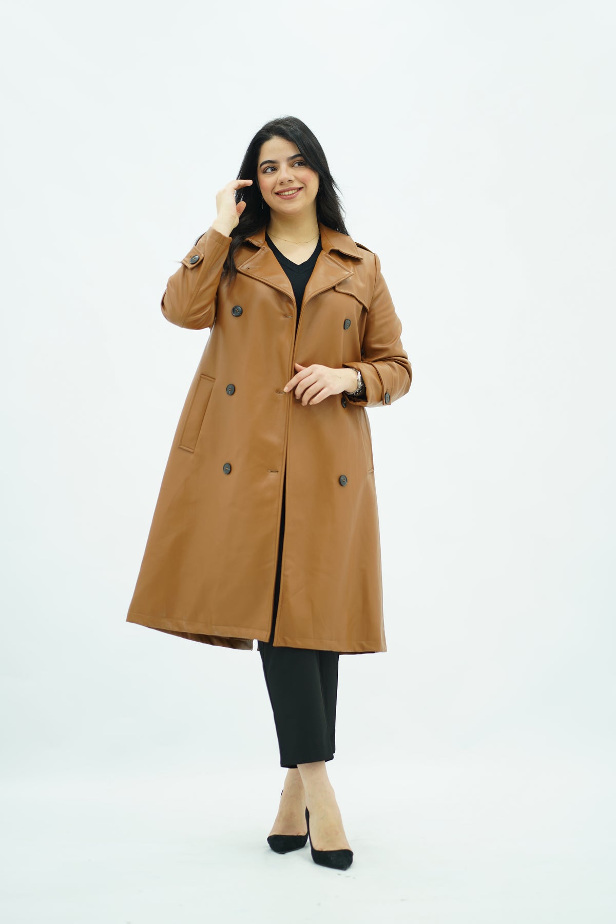 Trench long en similicuir