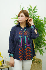 Chemise oversize à motif bleu nuit