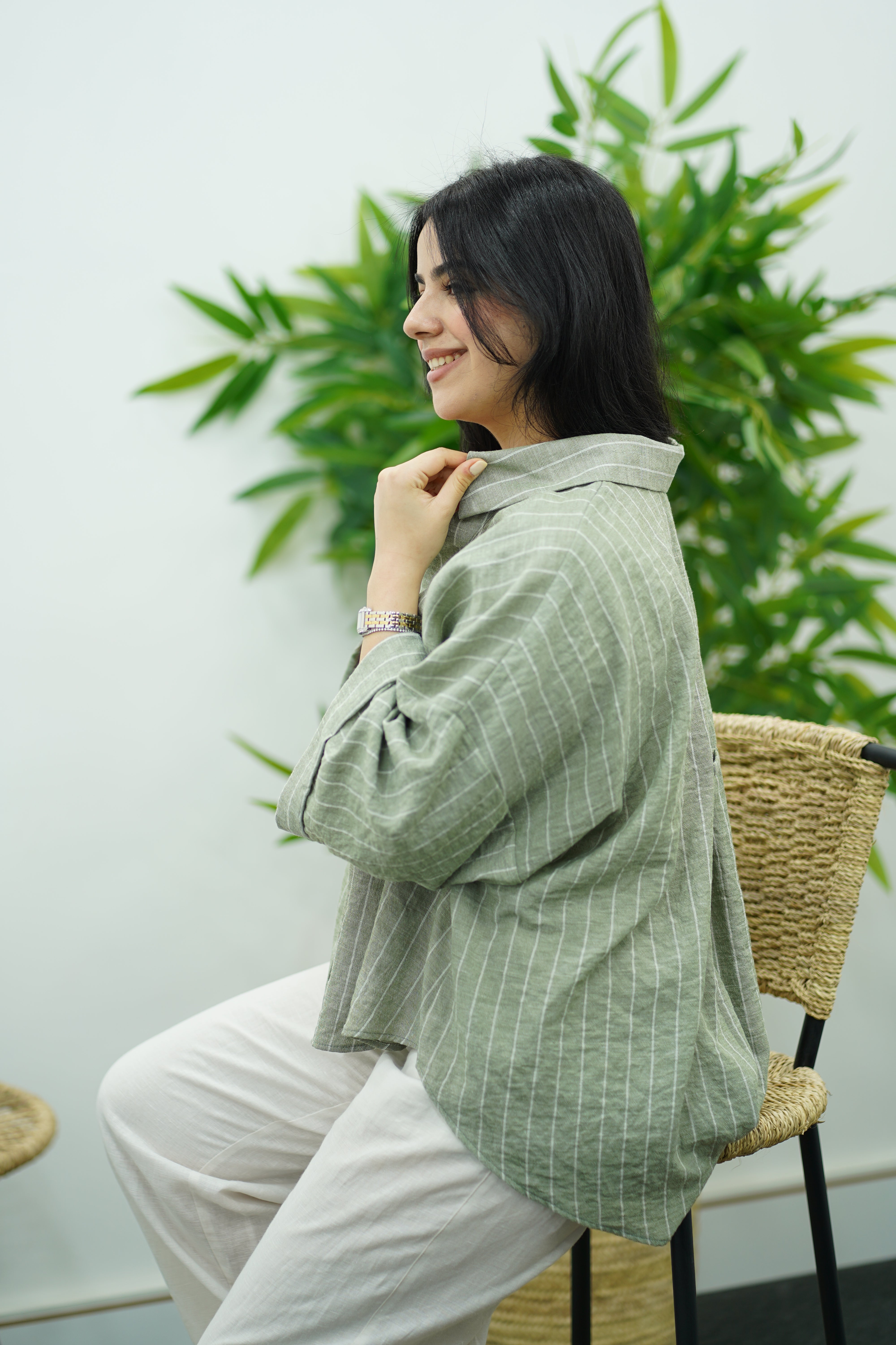 Chemise oversize en Lin Rayé