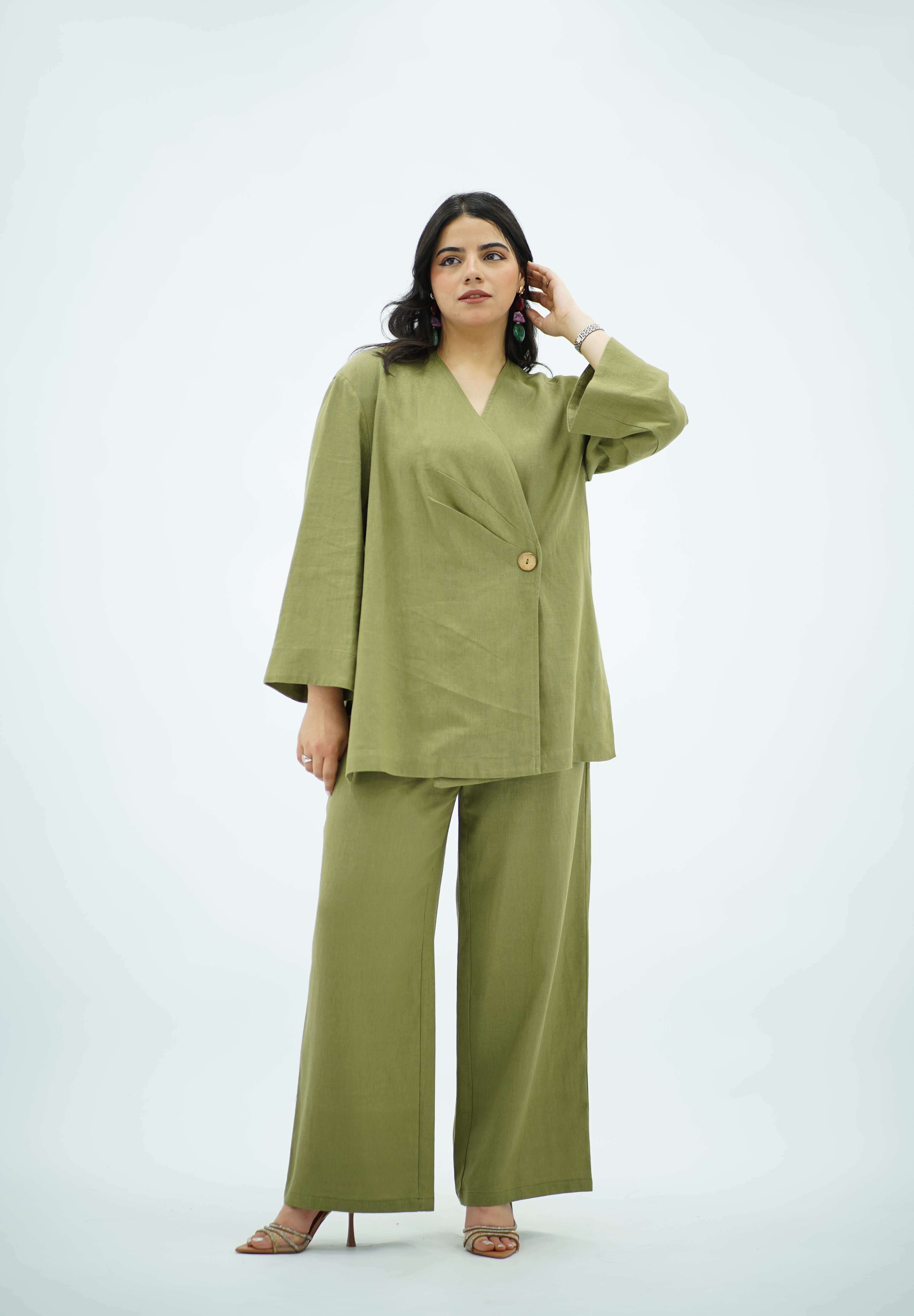 Ensemble Croisé en lin Vert olive