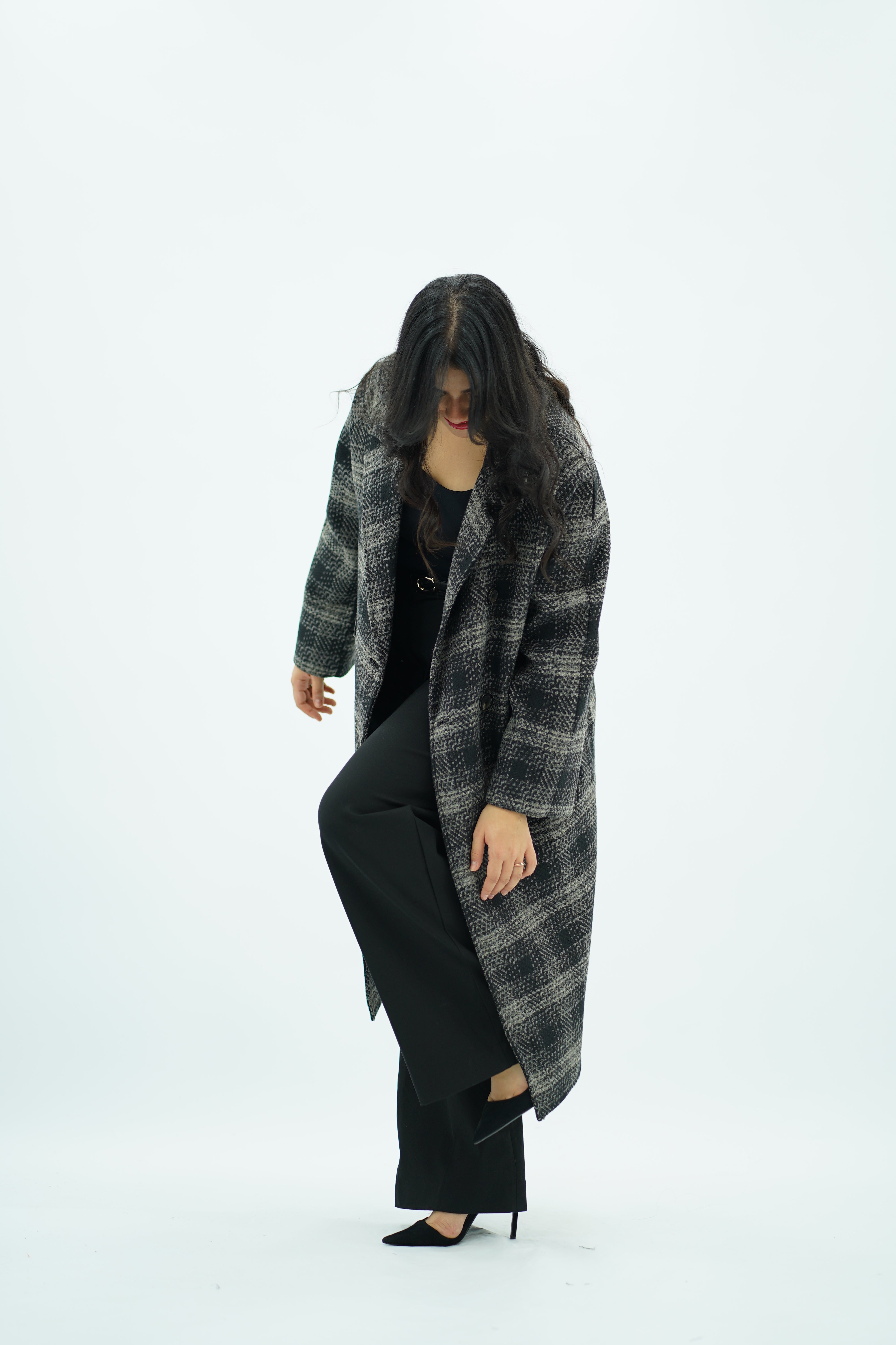 Manteau Long à Grand Motif Carreaux