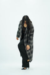 Manteau Long à Grand Motif Carreaux