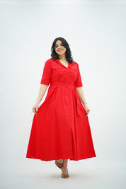 Robe chemise midi ceinturée Rouge 🌹