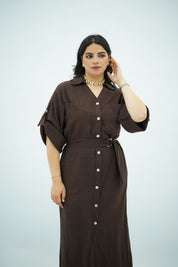Robe Chemise en lin Longue – Marron