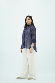 Chemise Bleu à pois en Mousseline