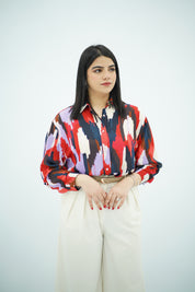 Chemise imprimée rouge en mousseline
