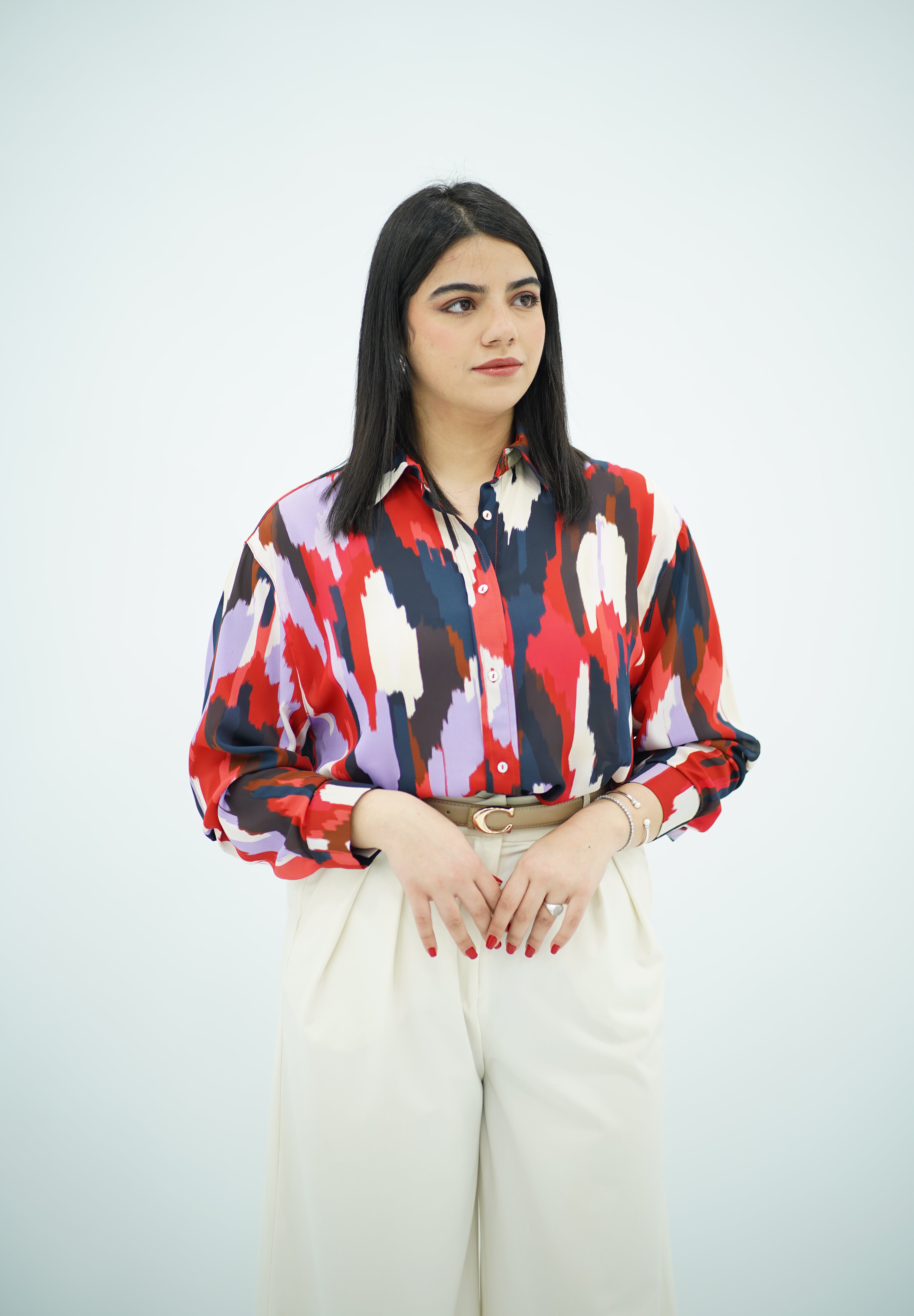 Chemise imprimée rouge en mousseline
