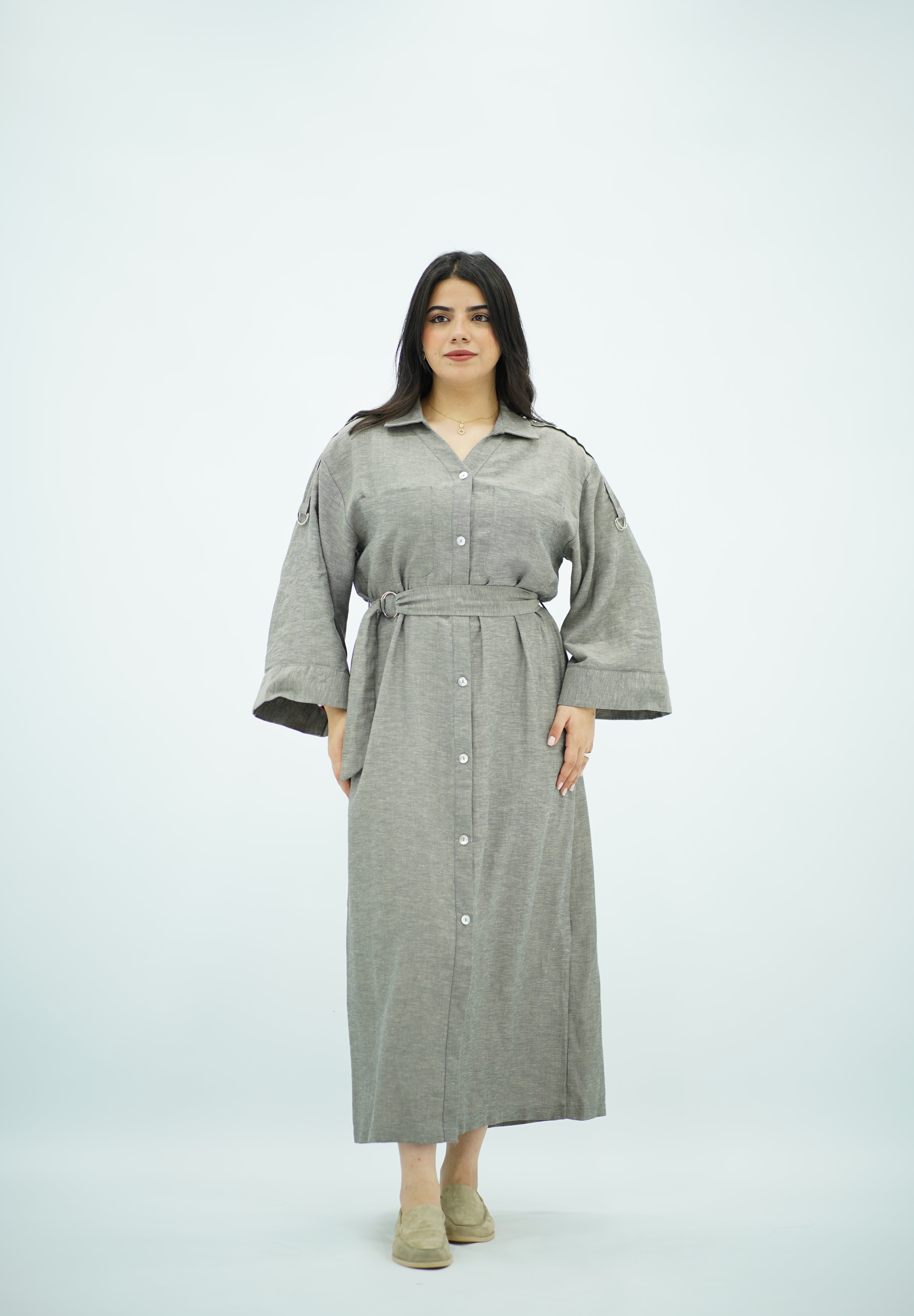 Robe Gris Longue En lin