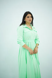 Robe Chemise Midi Ceinturée – Vert Menthe