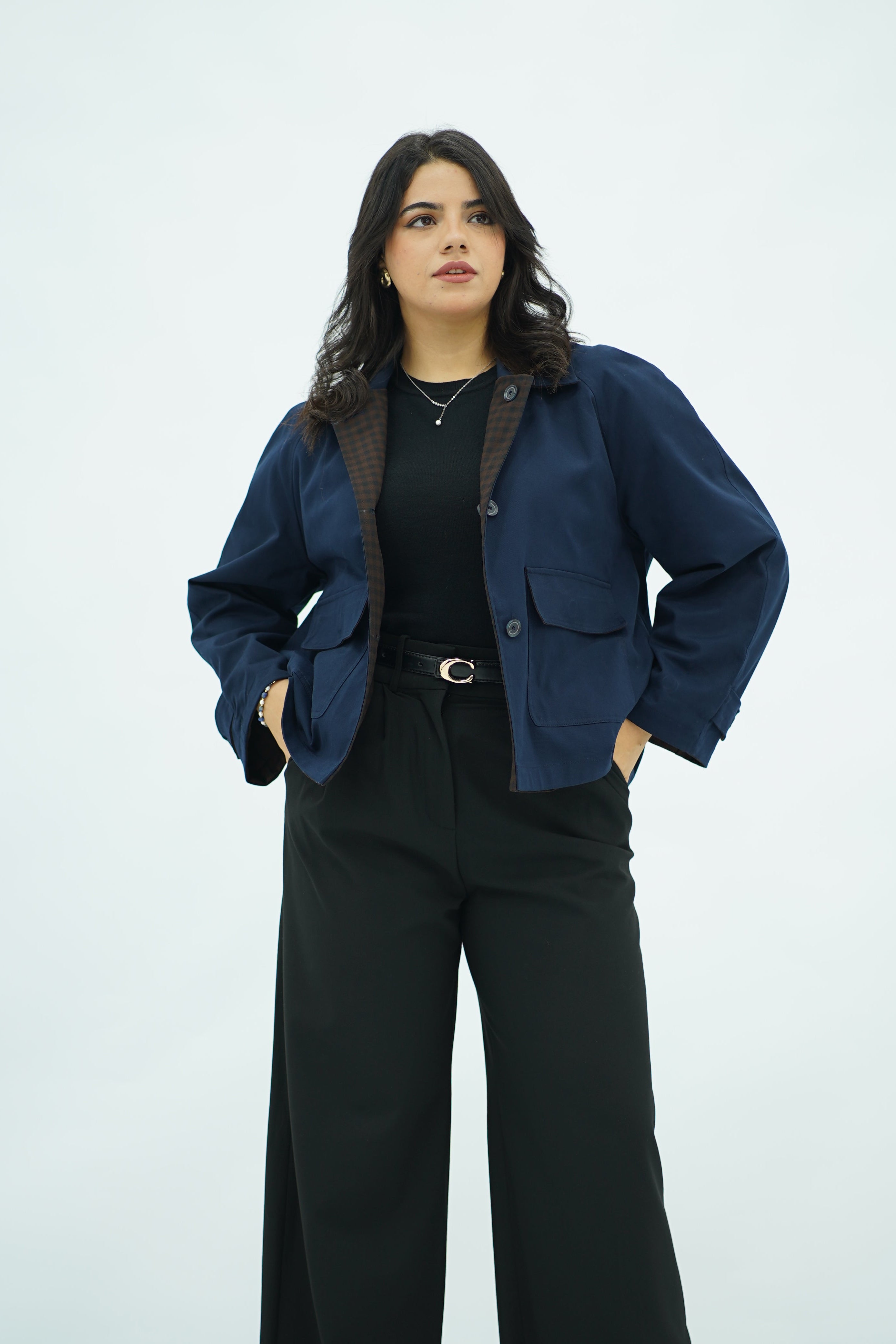 Veste Double Face Bleu Marine & Motifs Carreaux