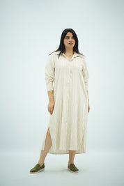 Robe Chemise Longue en Lin Rayé