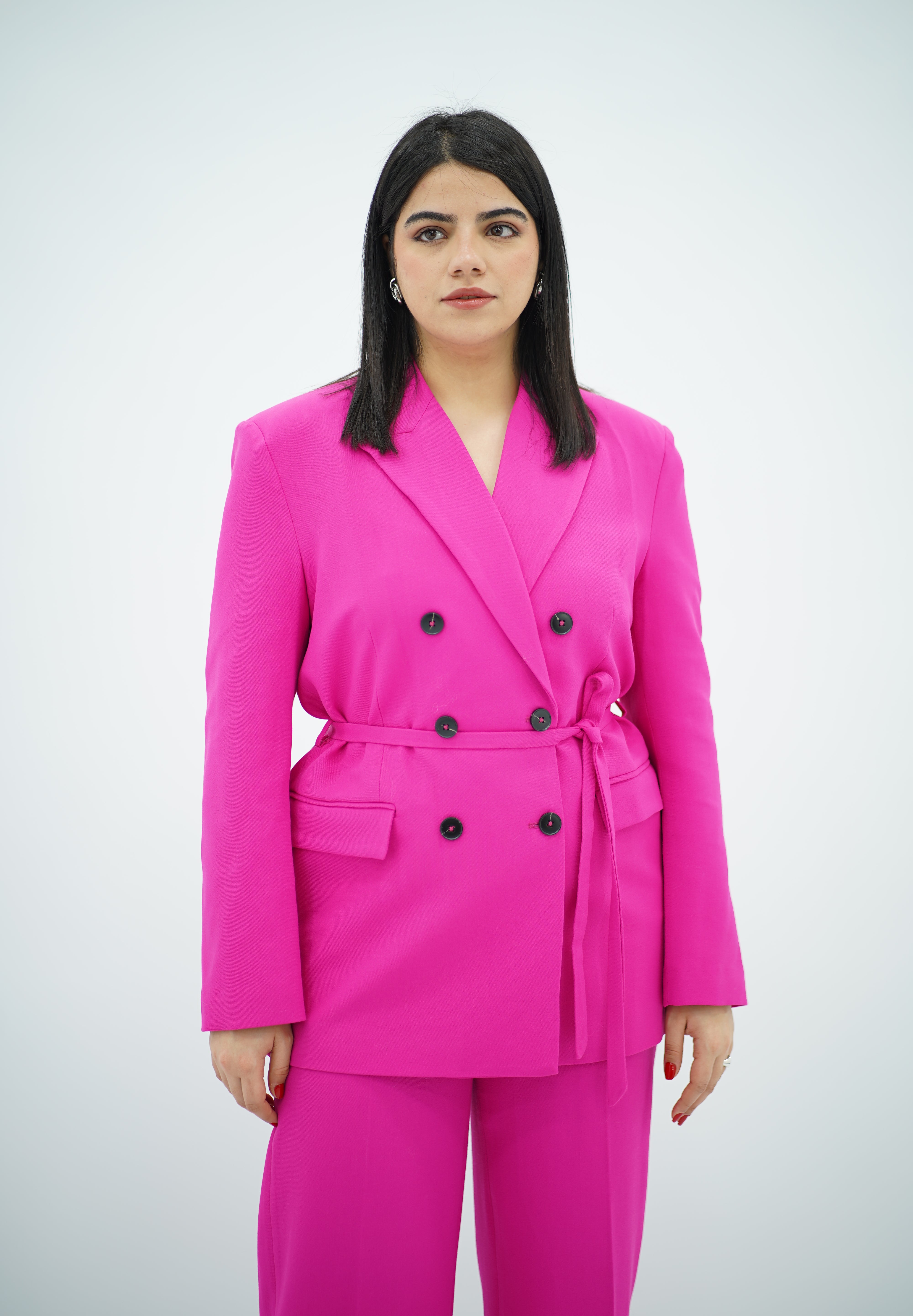 Tailleur Fuchsia Vif Ceinturé