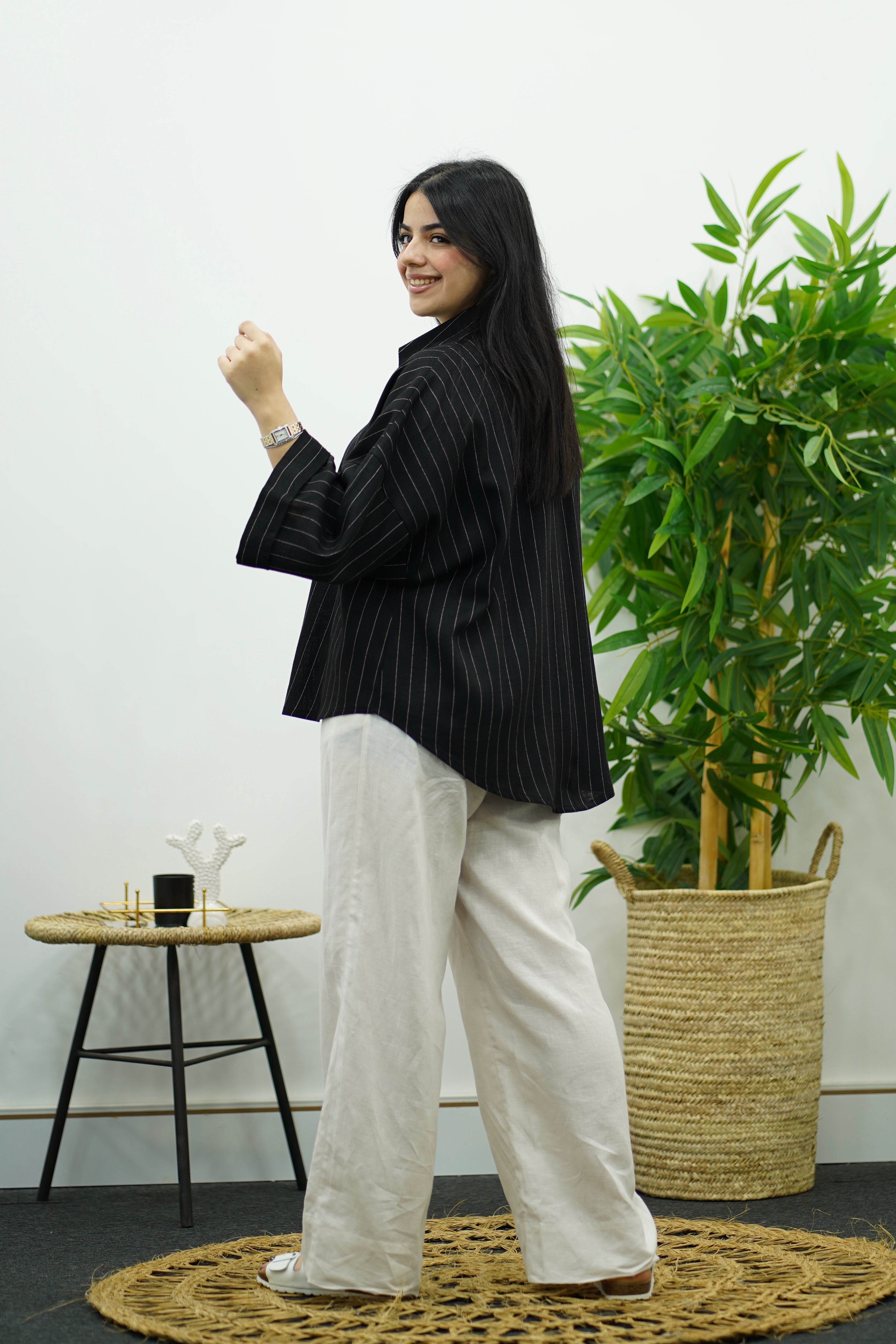 Chemise oversize en Lin Rayé