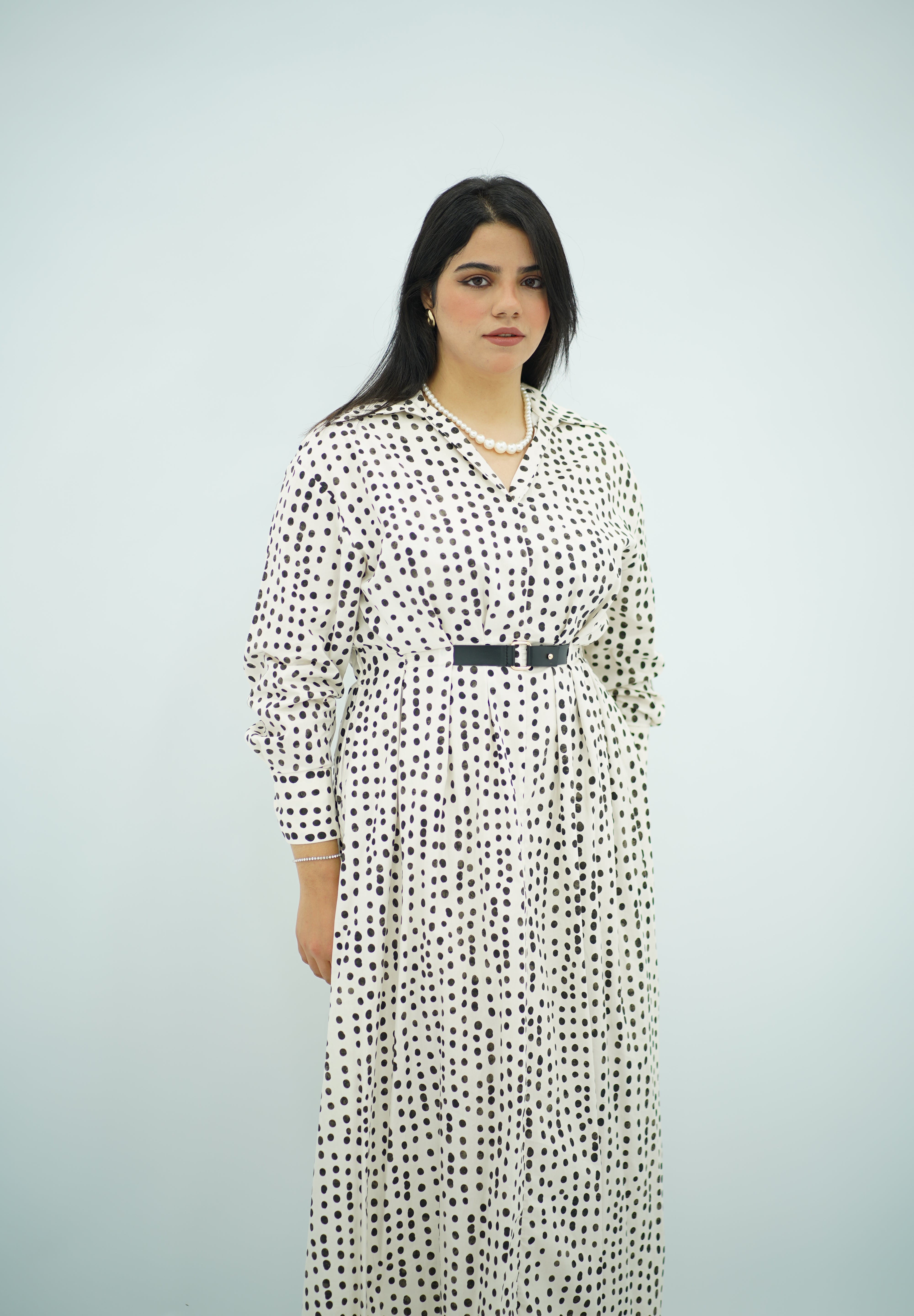 Robe Longue Chemise à Pois