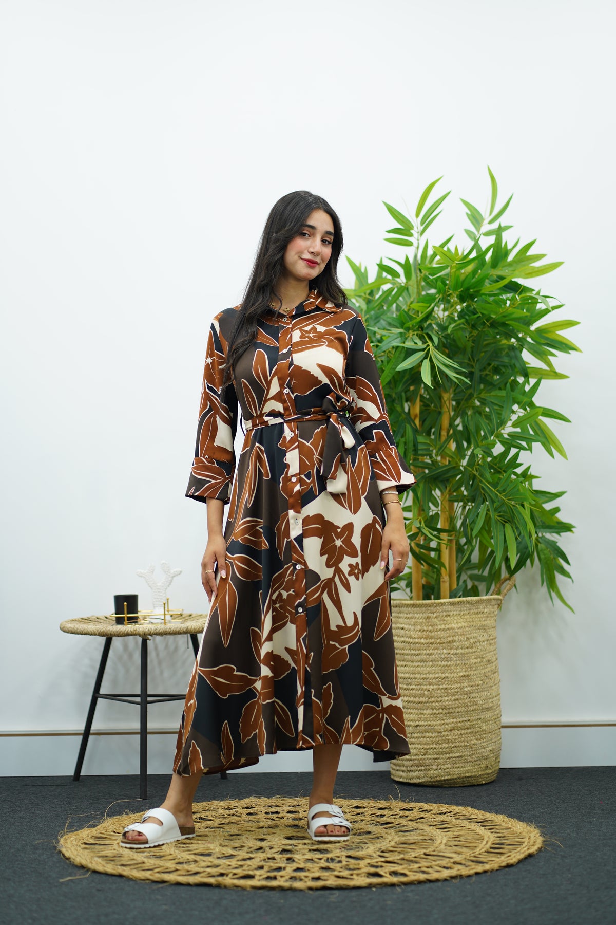 Robe fluide imprimé feuillage