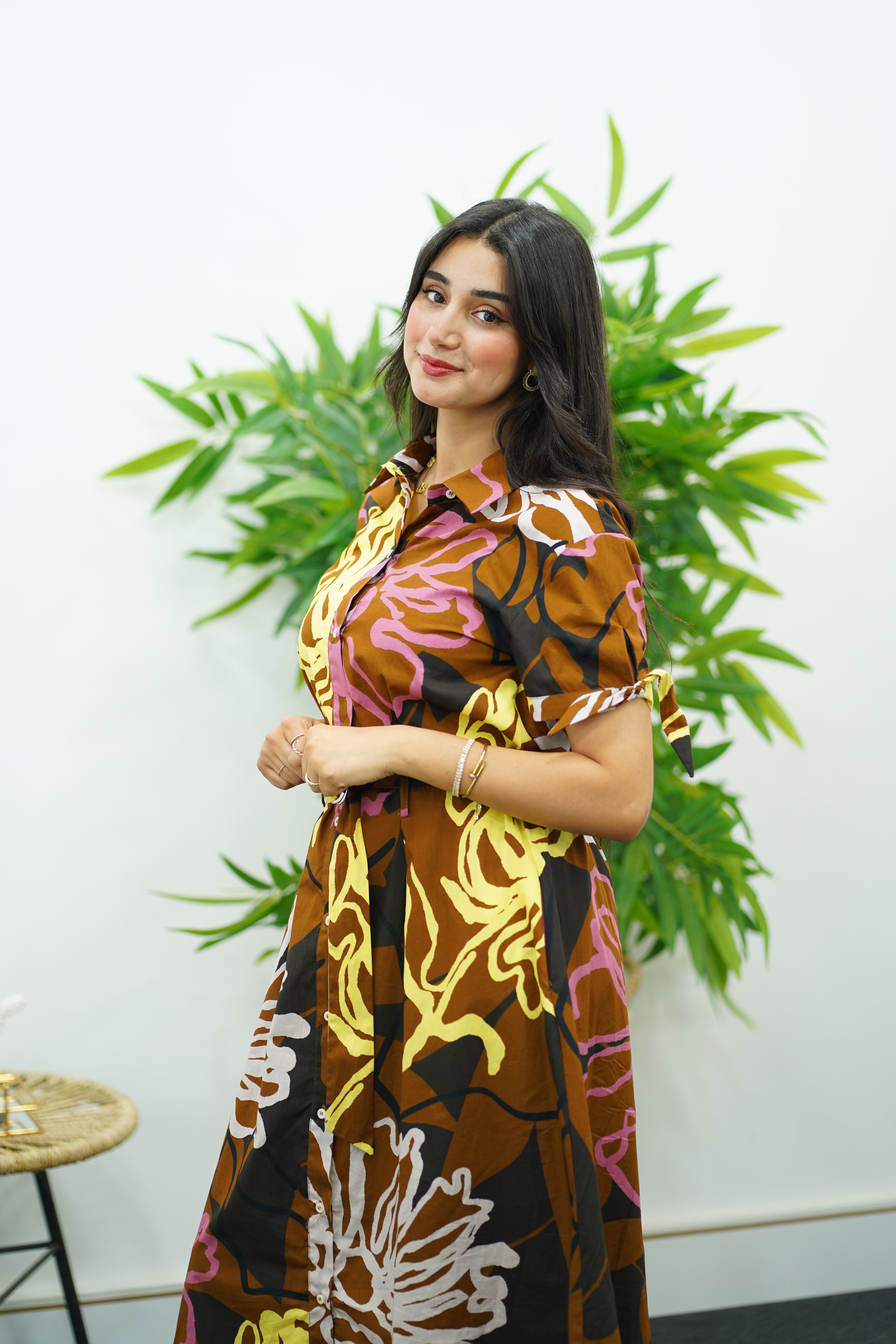 Robe chemise imprimée à fleurs abstraites