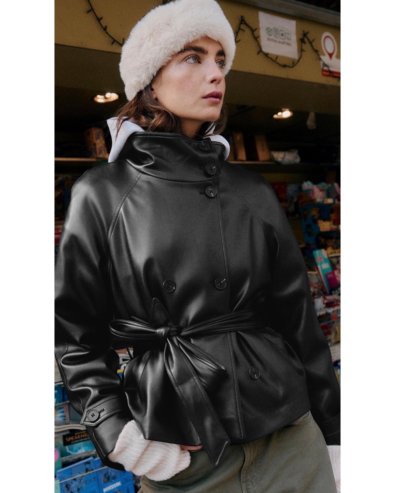 TRENSH COL MANTANT SIMILICUIR - NOIR