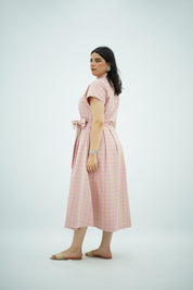 Robe Midi Vichy Rose et Beige