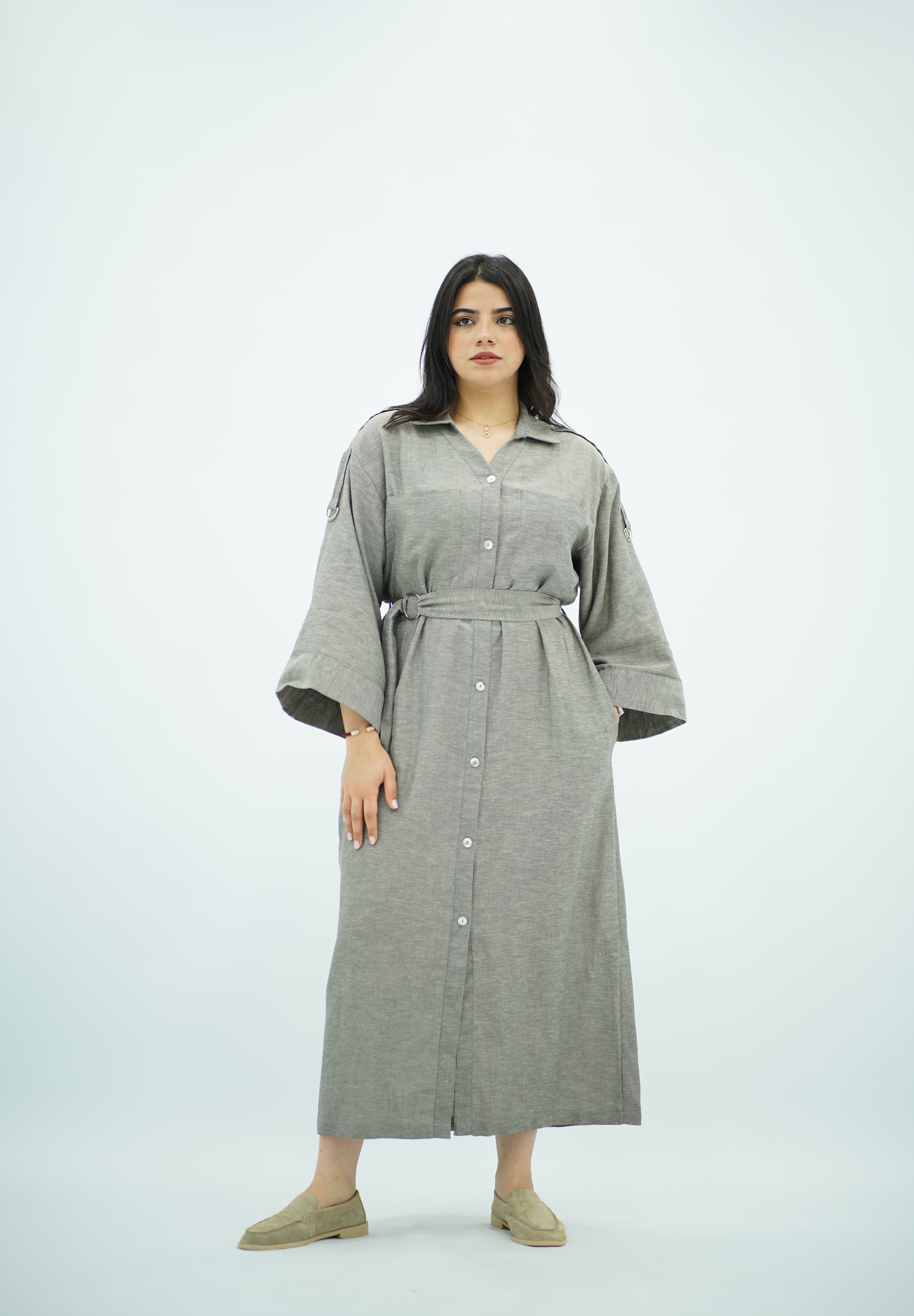 Robe Gris Longue En lin