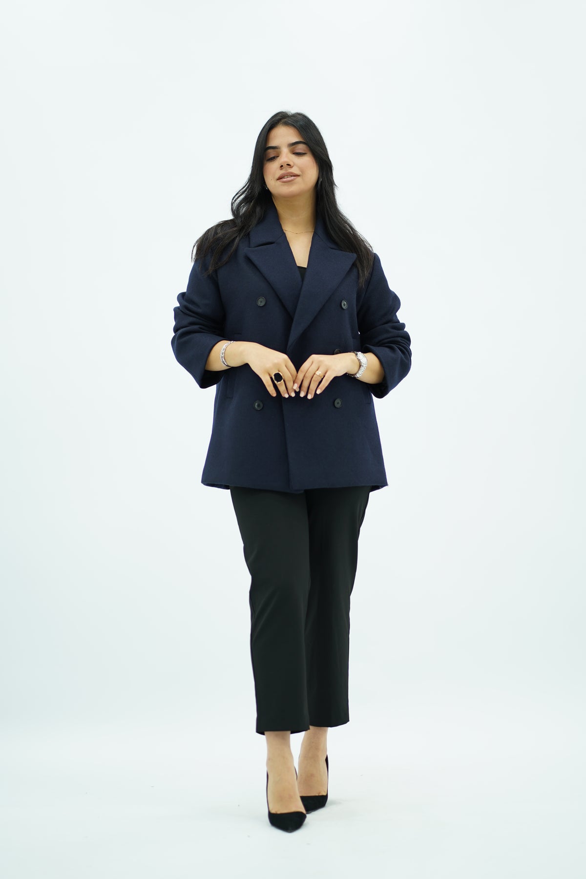 Manteau court à double boutonnage - bleu nuit