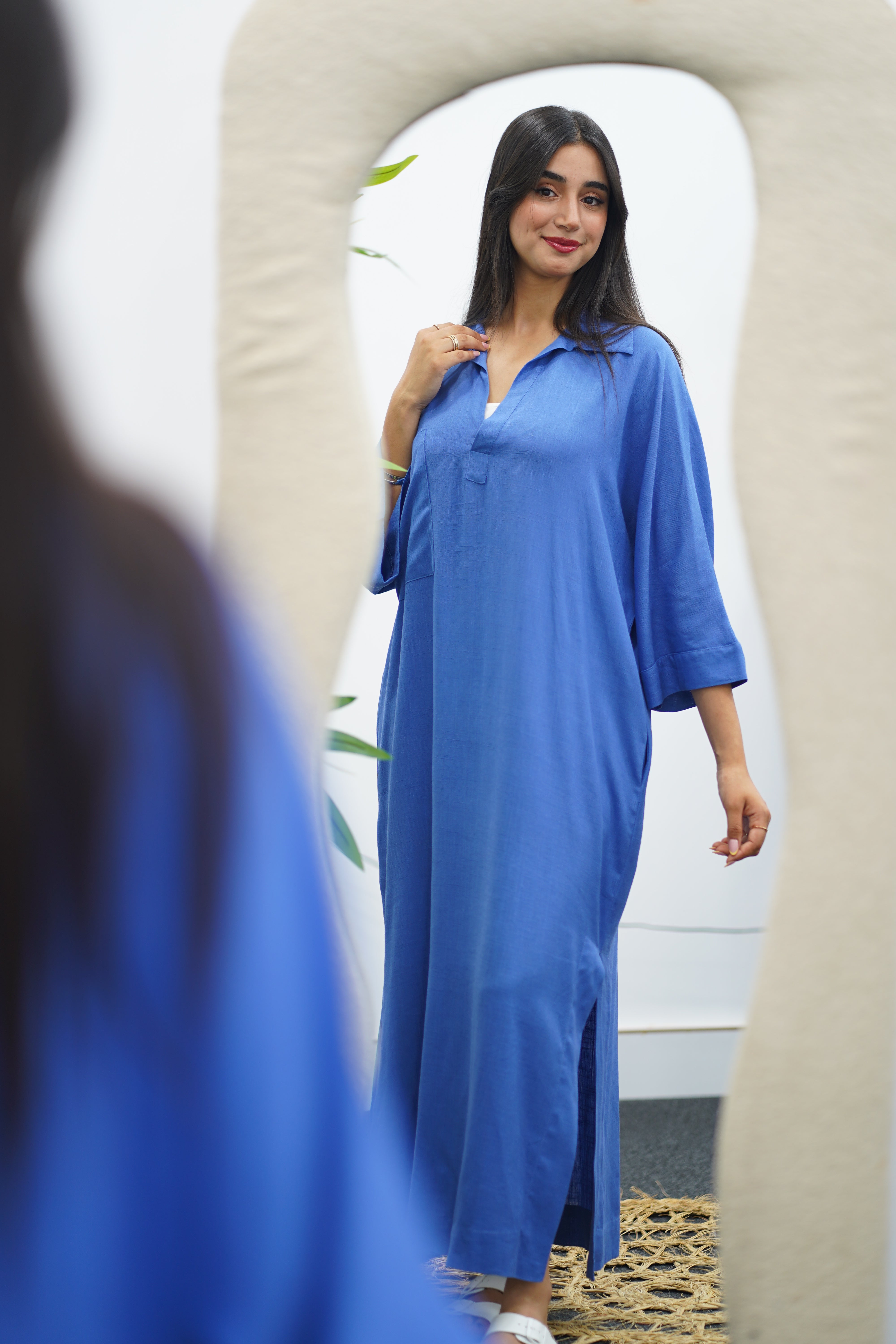 Robe Gandoura en lin - Bleu