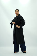 Manteau oversize noir avec ceinture