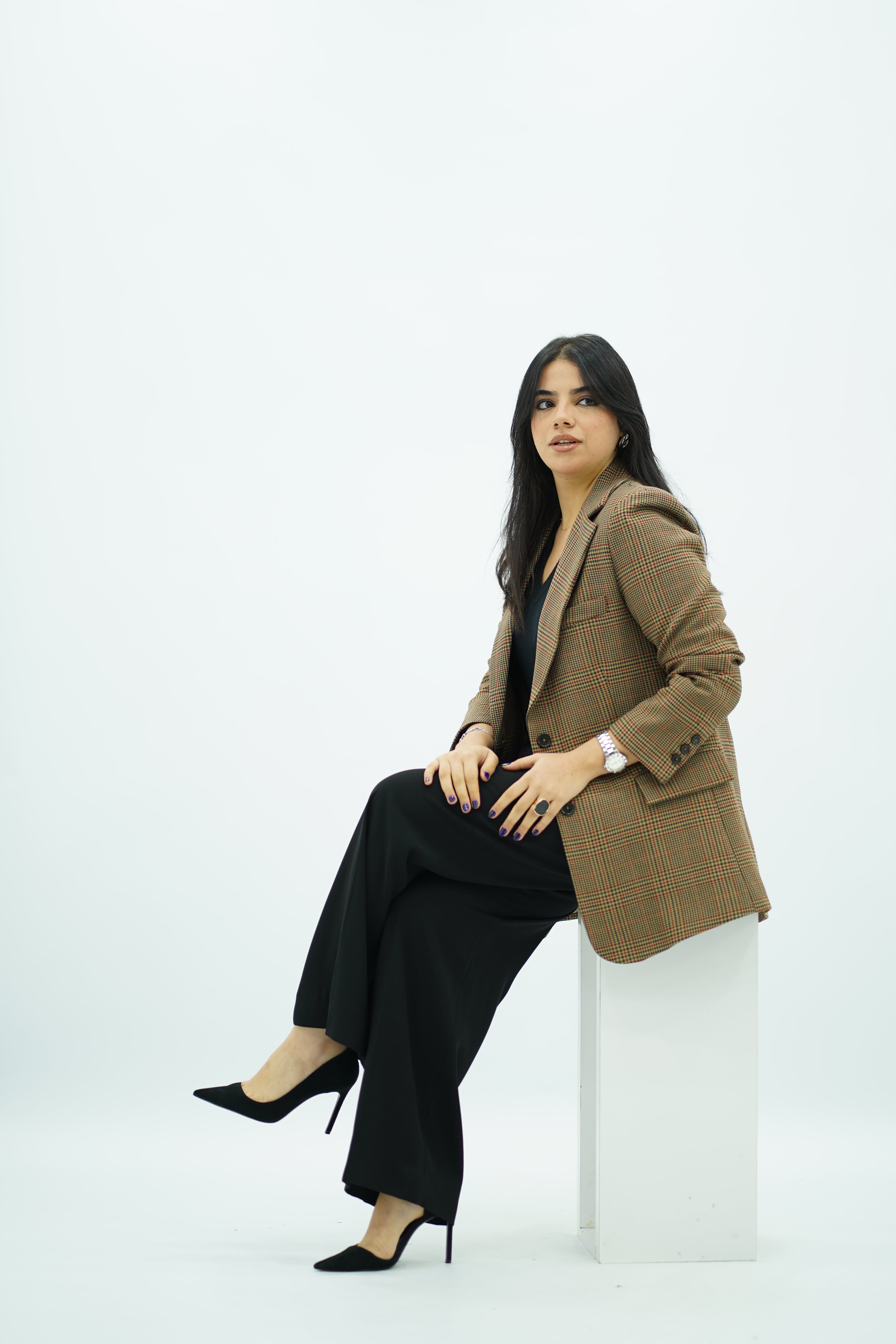 Blazer Classique à Carreaux Tons Terreux