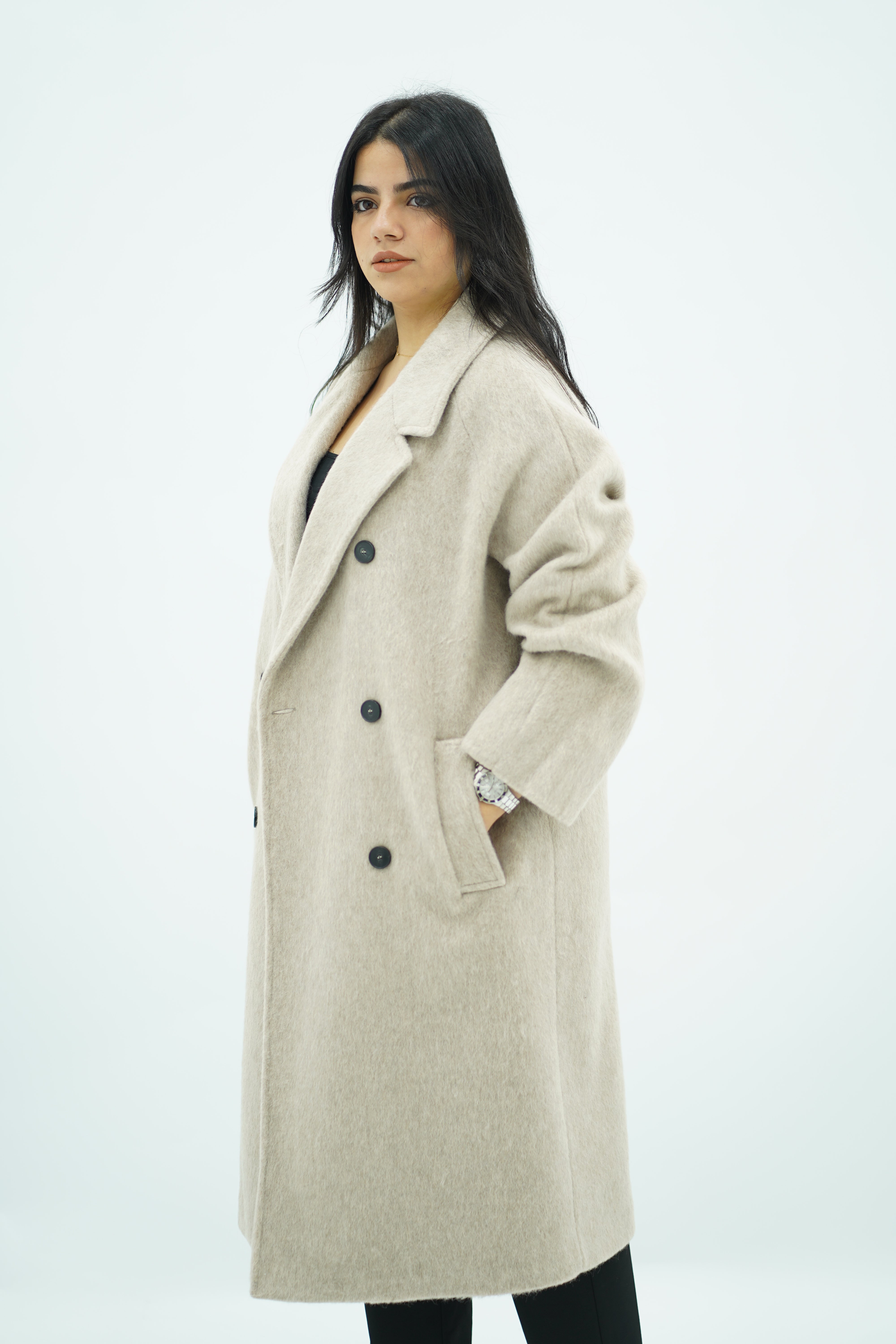 Manteau long élégant beige