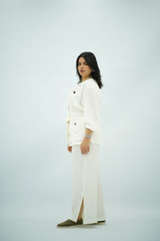 Ensemble blanc en crêpe plissé