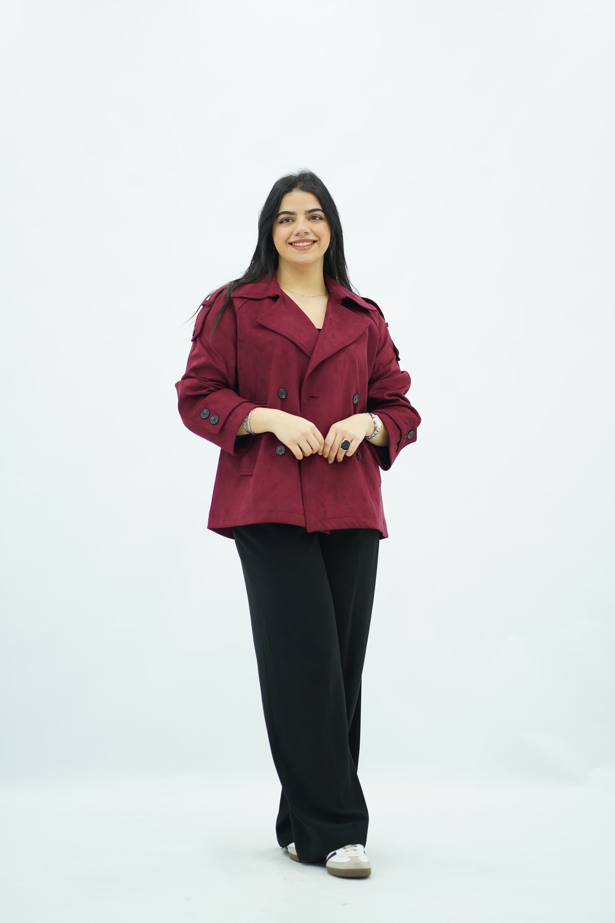 Trench Bordeaux en faux daim