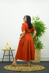 Robe En Popeline - Rouge Brique