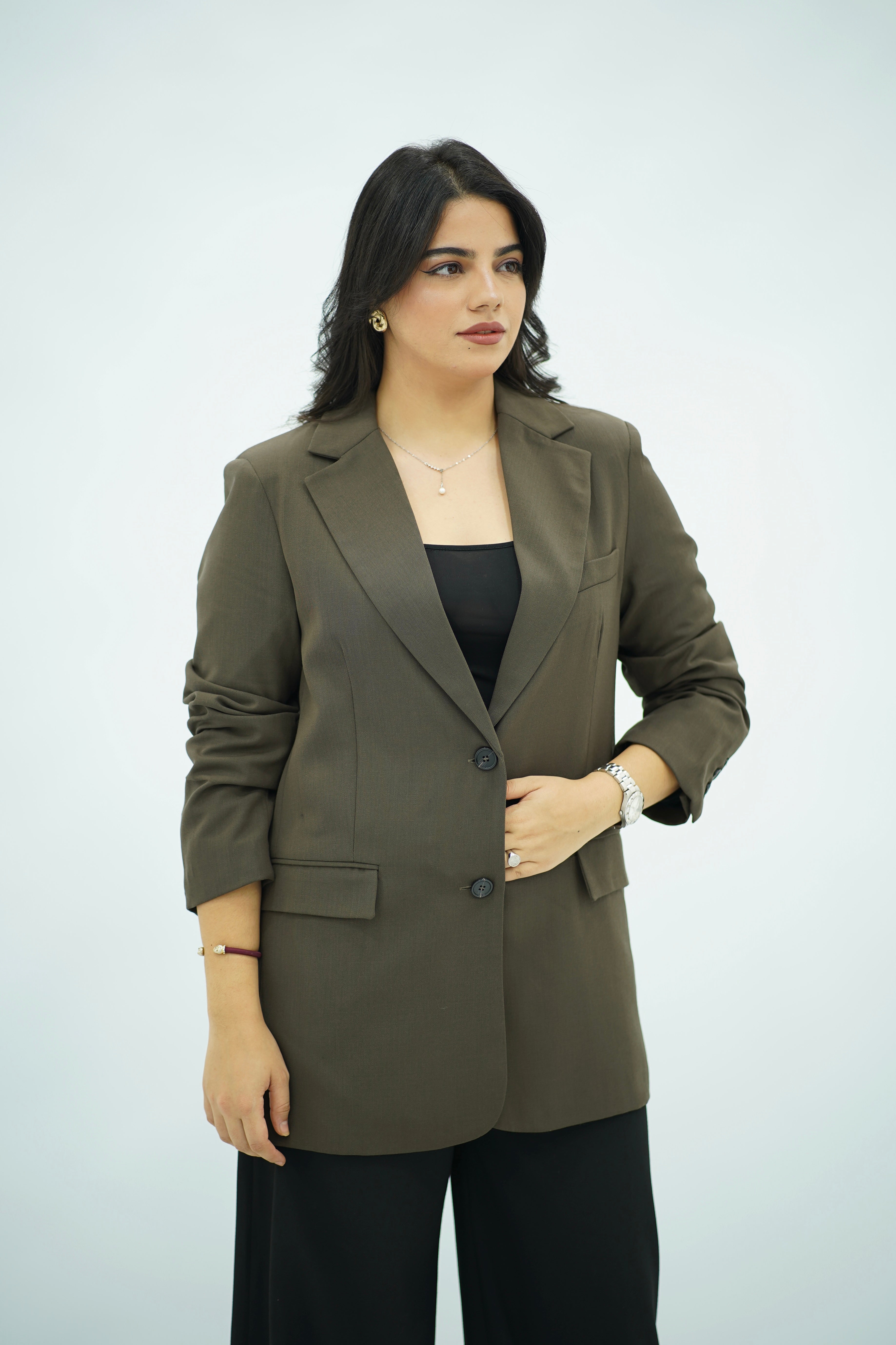 Veste Blazer Structurée Kaki Foncé