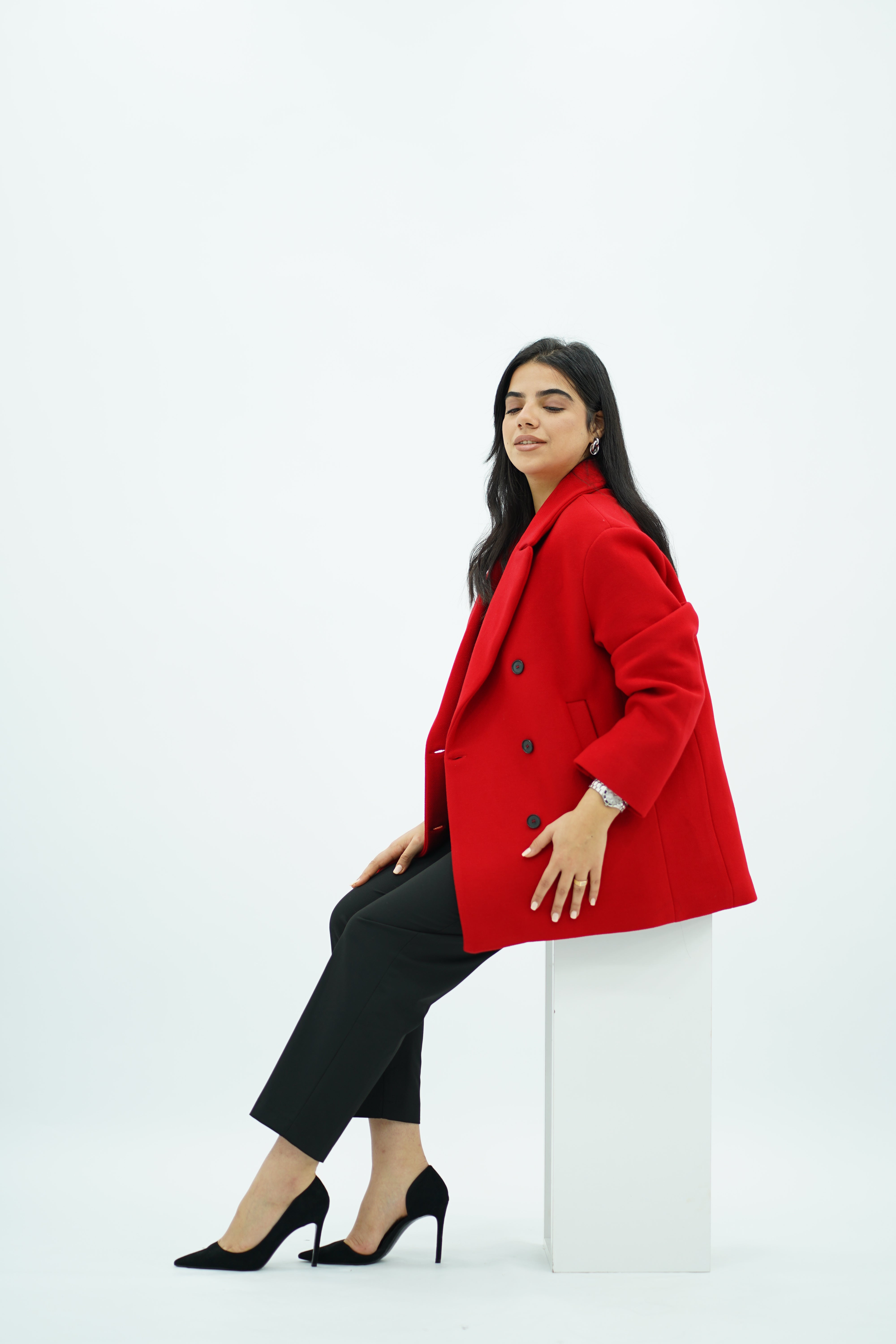 Manteau court à double boutonnage Rouge 🌹