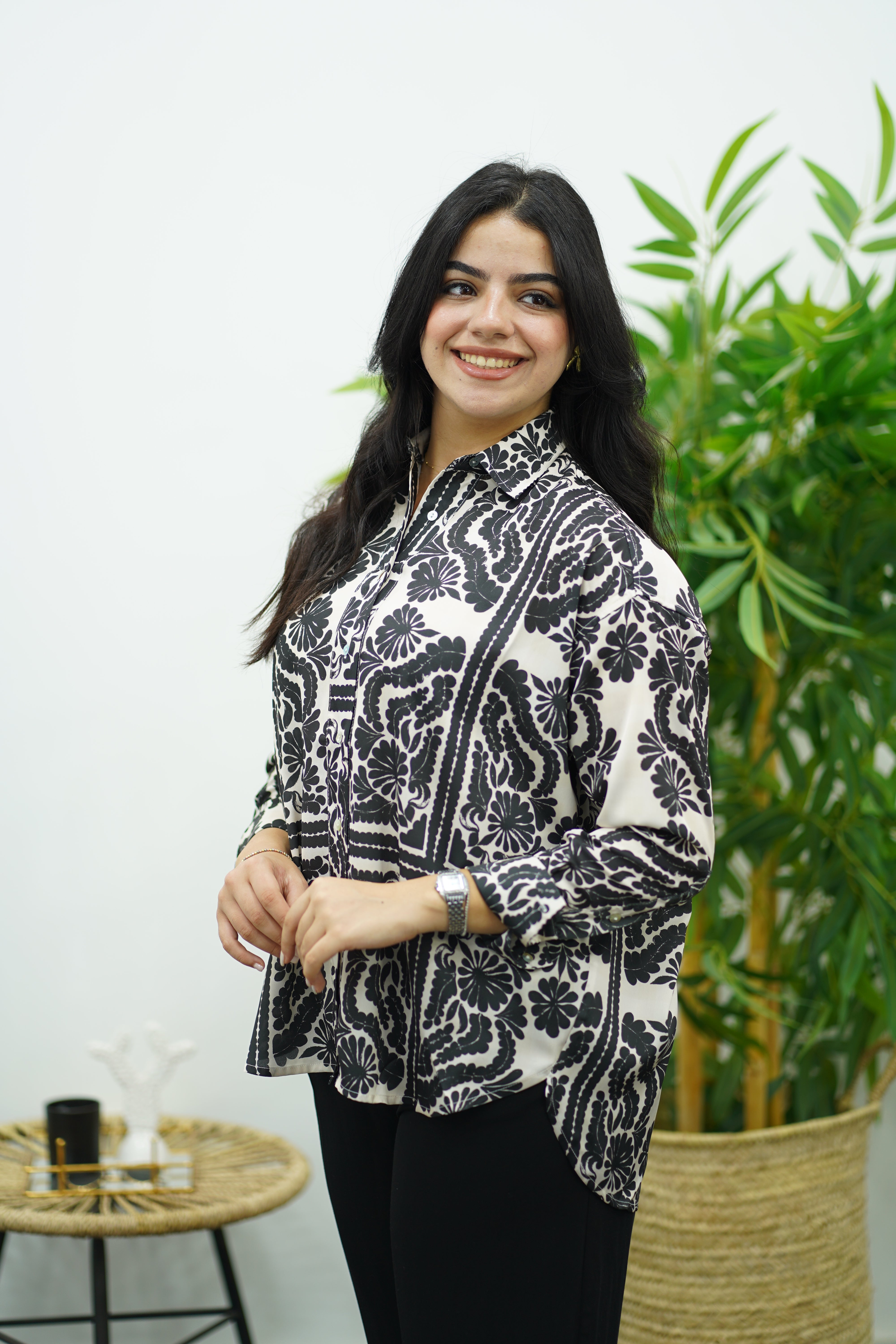 Chemise fluide imprimé baroque noir & blanc