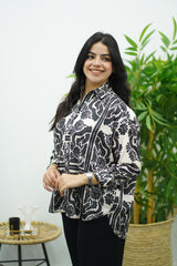Chemise fluide imprimé baroque noir & blanc