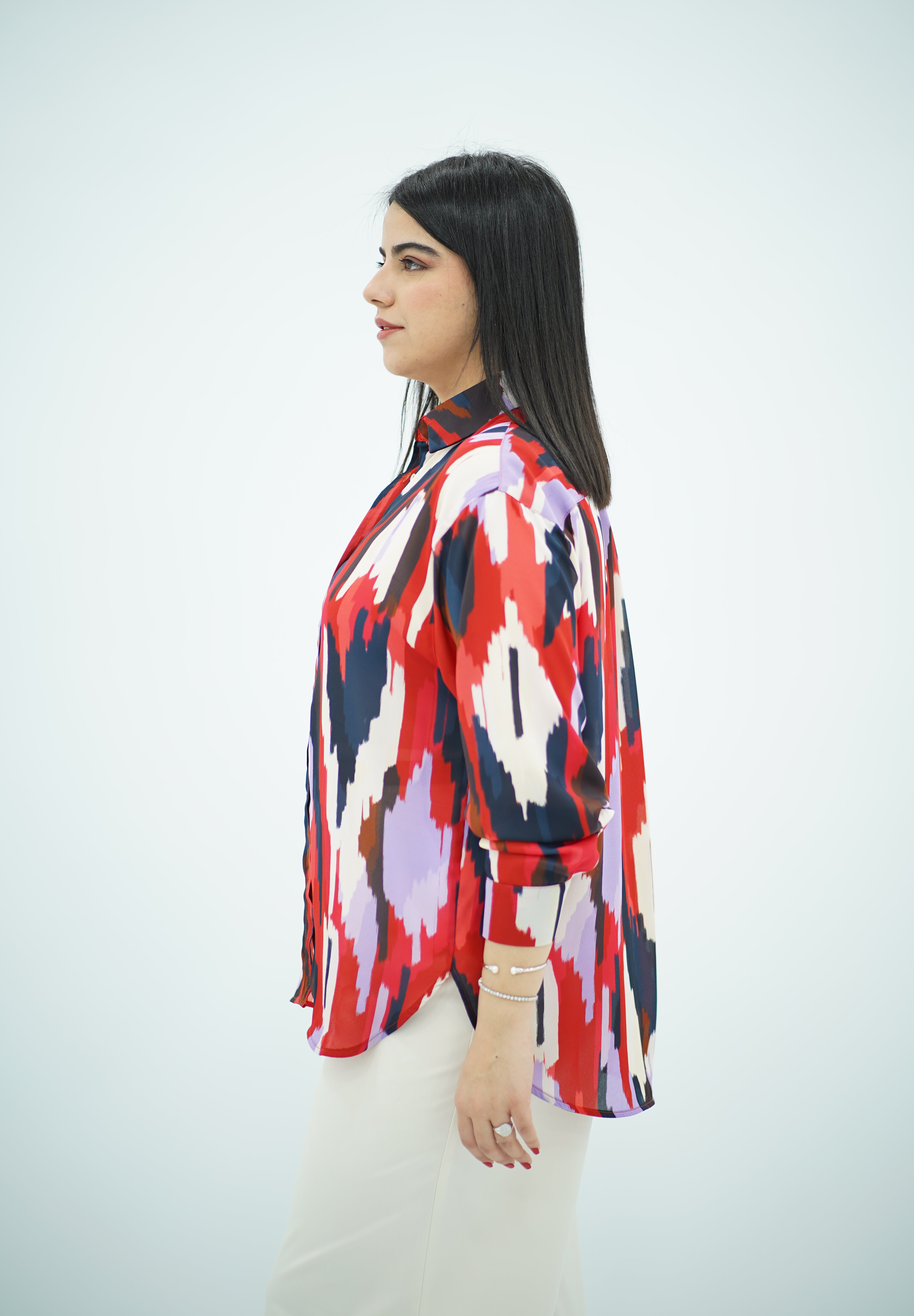 Chemise imprimée rouge en mousseline
