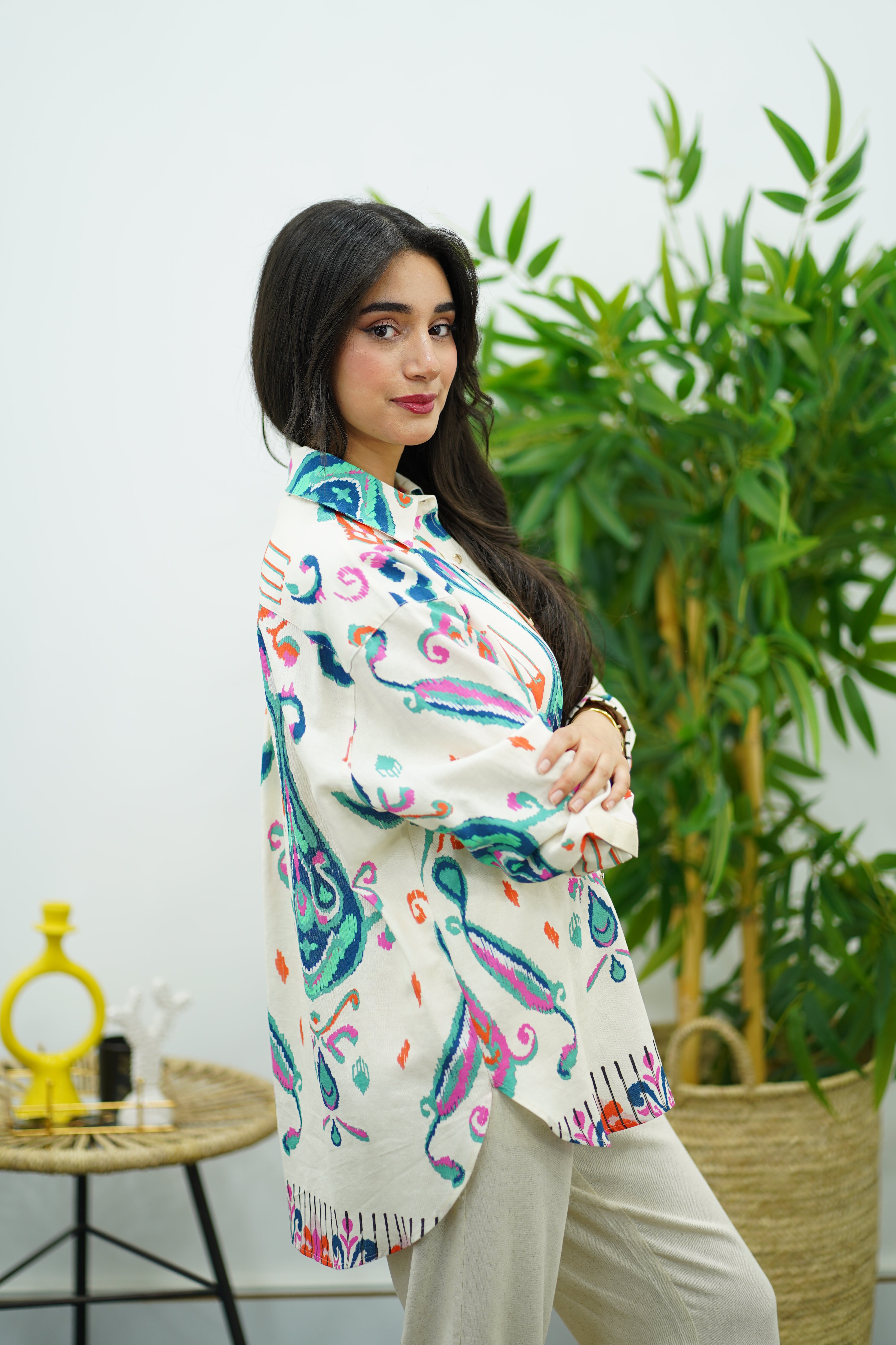 Chemise en Lin à Motifs Ikat