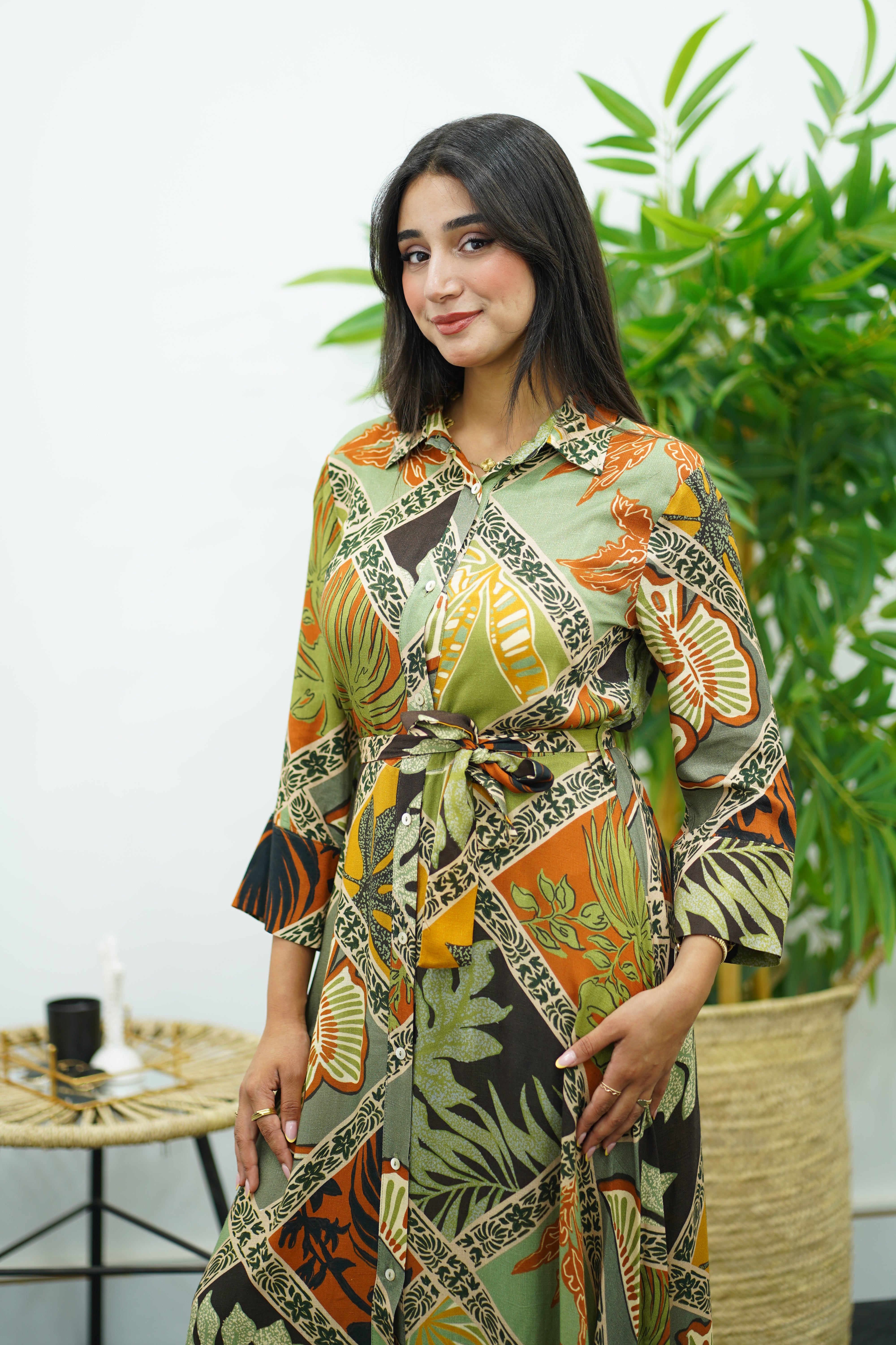 Robe longue à imprimé tropical