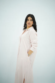 Robe chemise rose rayé
