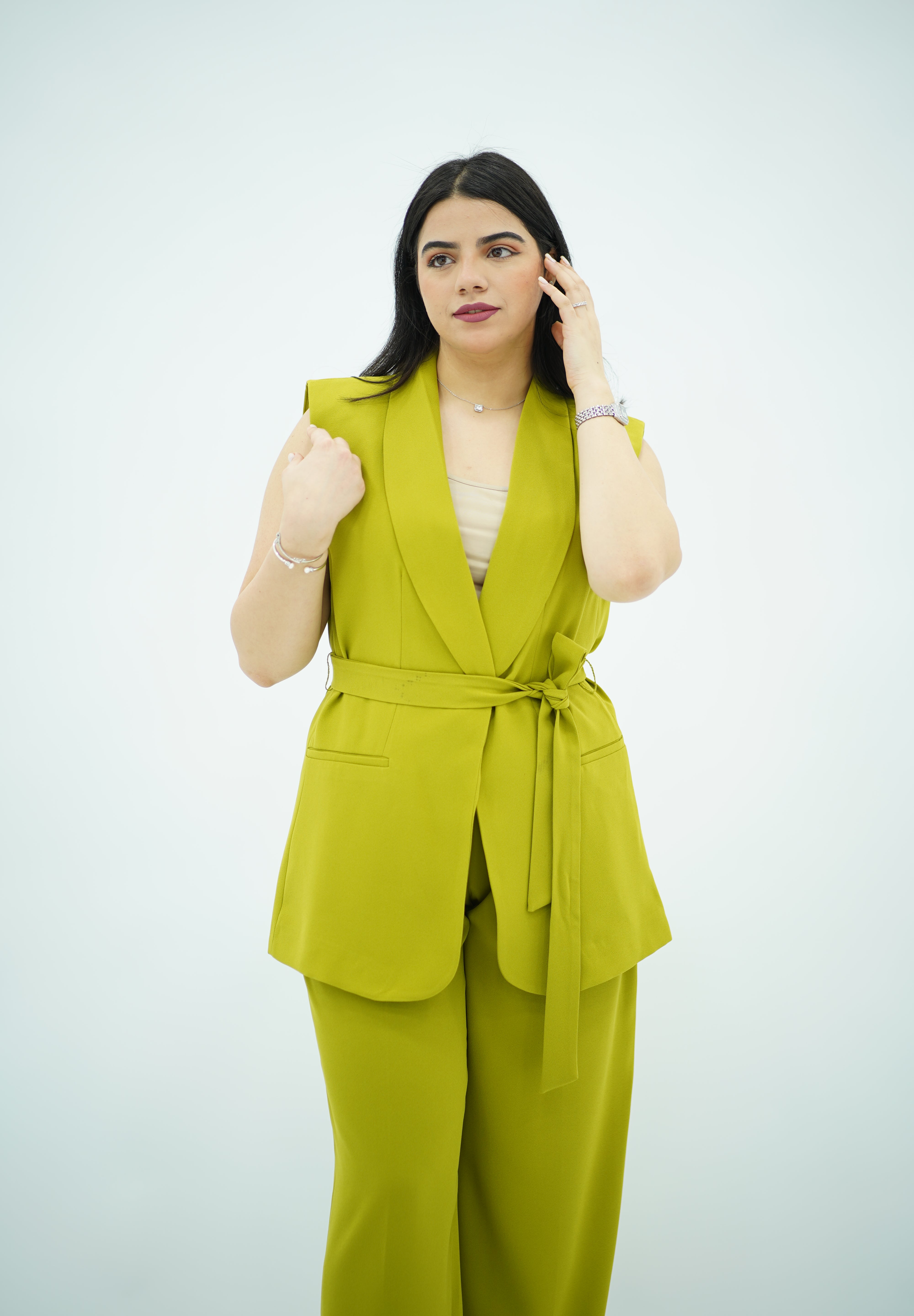 Gilet sans manches ceinturé – vert citron